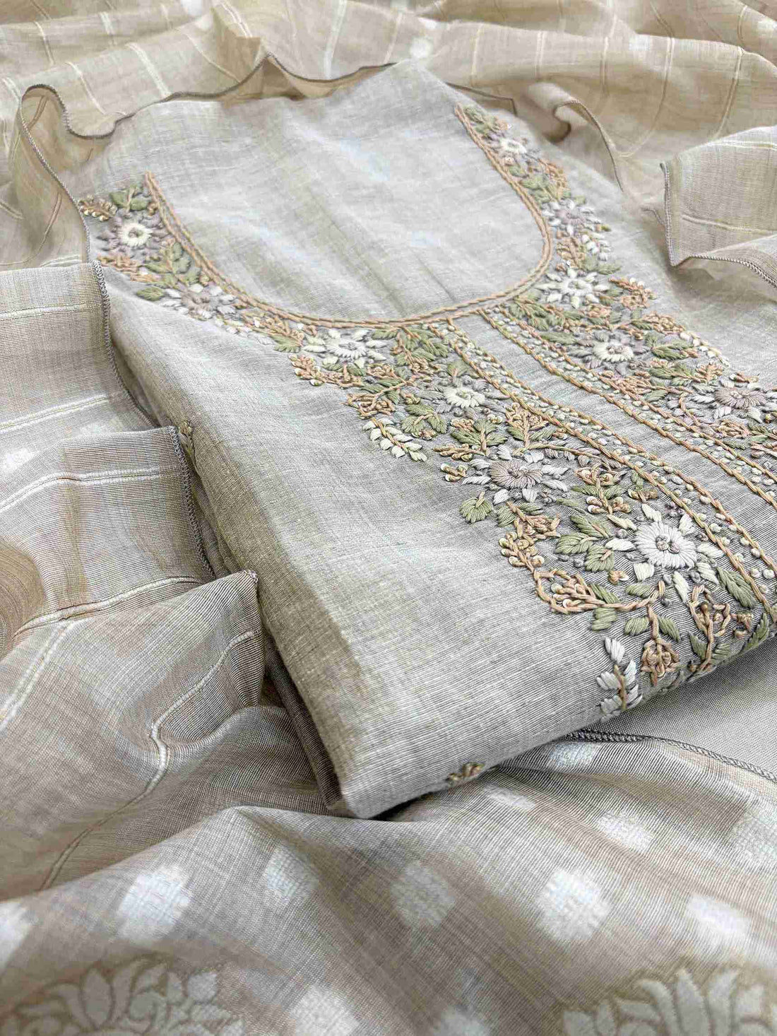 formal wear unstitched suit  for women in jaamdani weaving