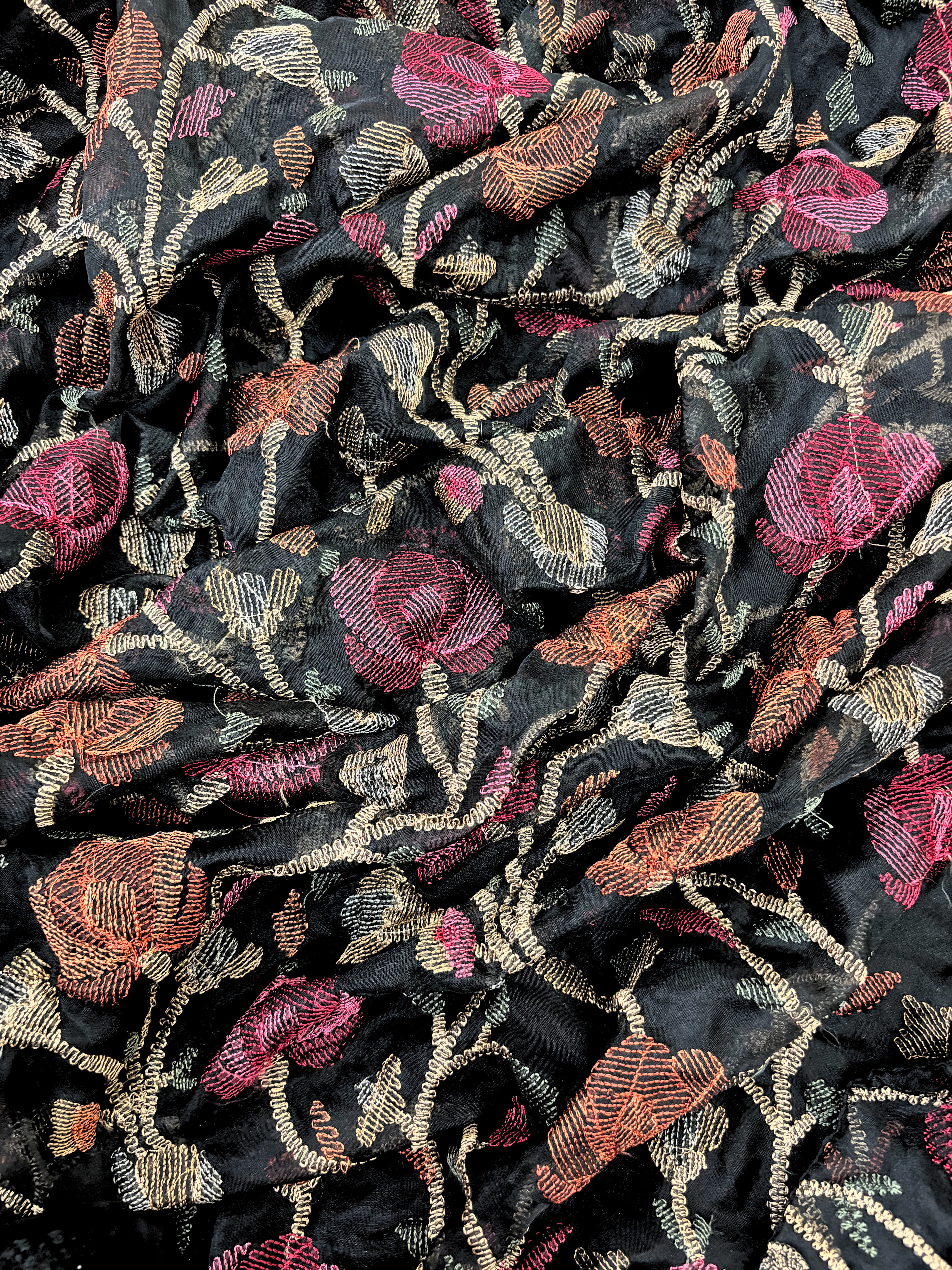 Gul-e-Ishq: Black Suit with Rose Threadwork & Sheer Floral Dupatta