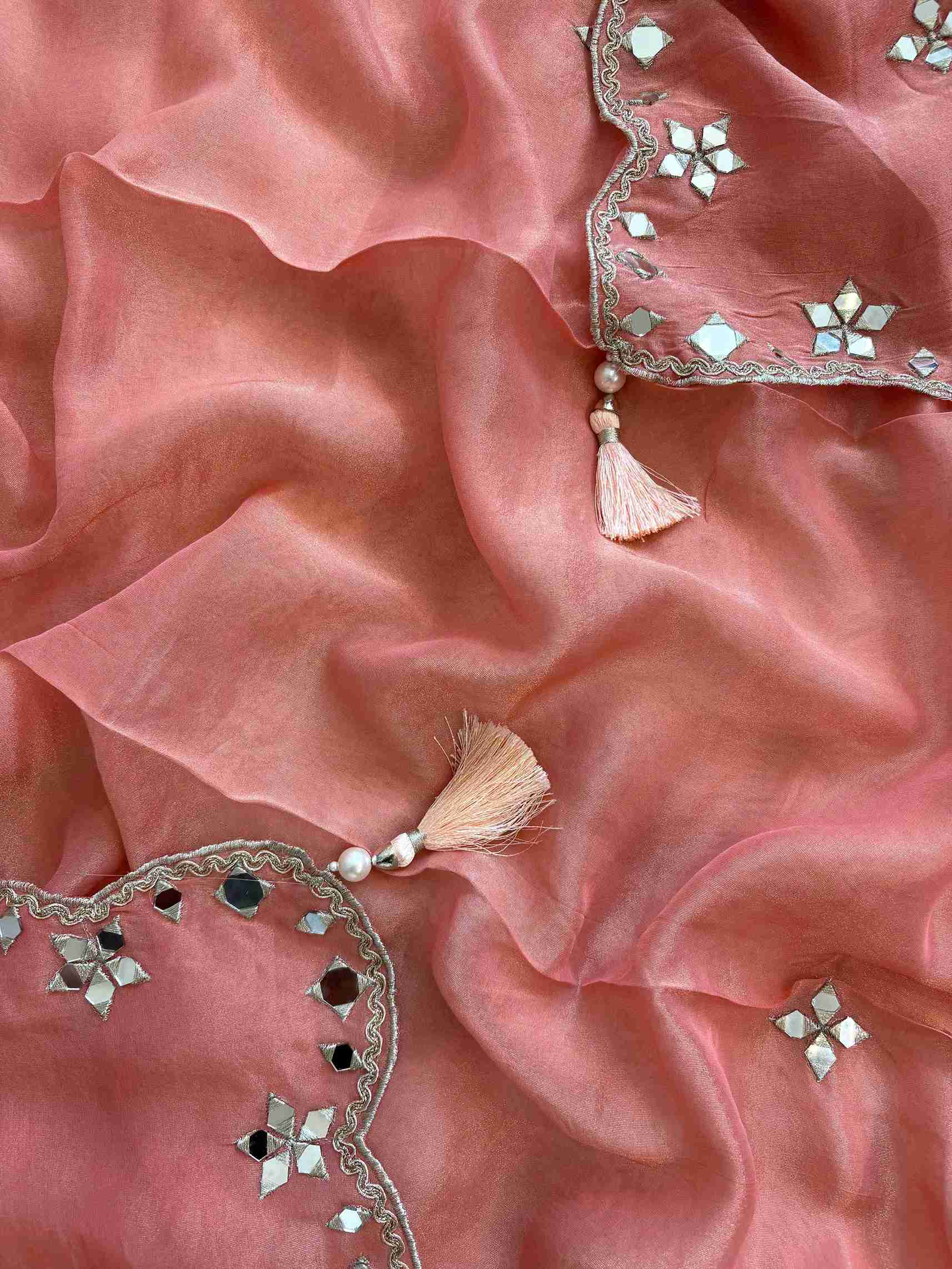 Tissue Silk unstitched suit with Mirror work - The Zareesh