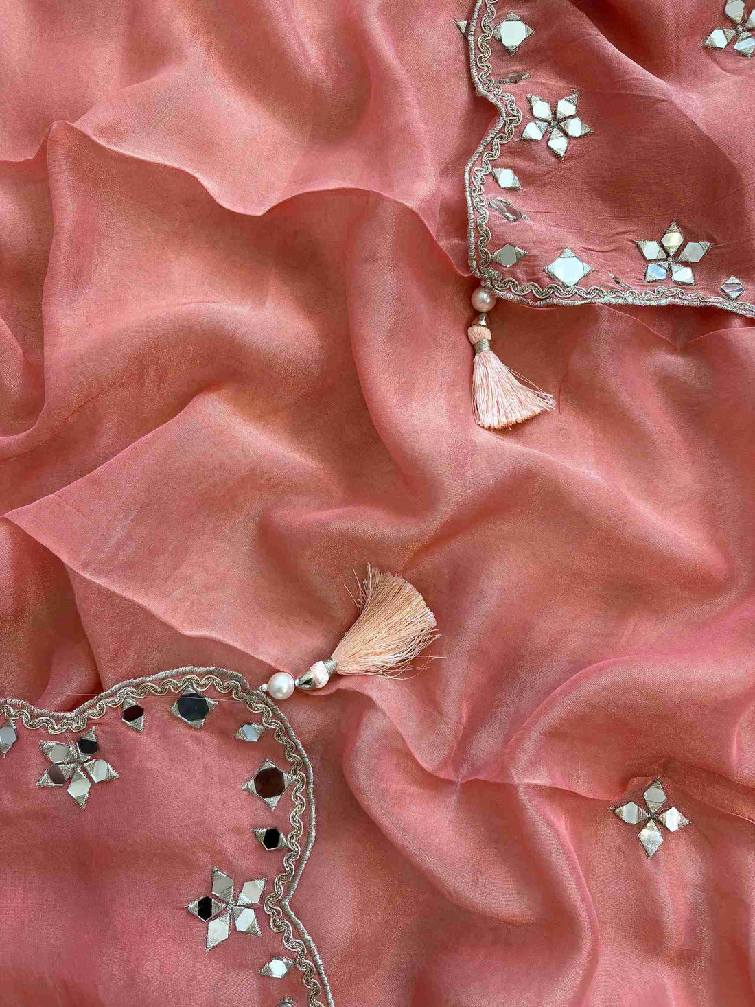 Tissue Silk unstitched suit with Mirror work - The Zareesh