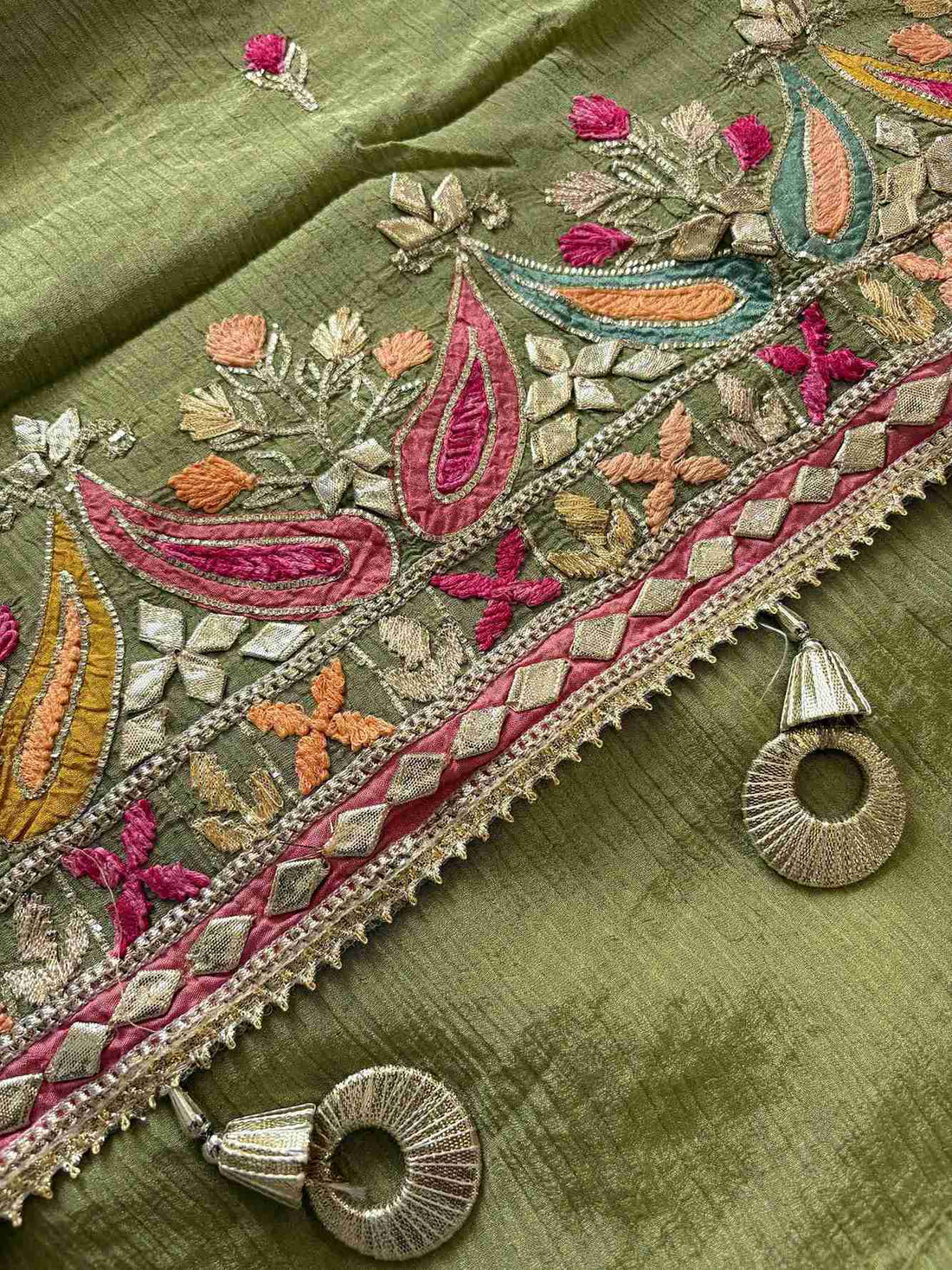 Pure  Crushed Tissue Heavy Gota Work Unstitched Suit - The Zareesh