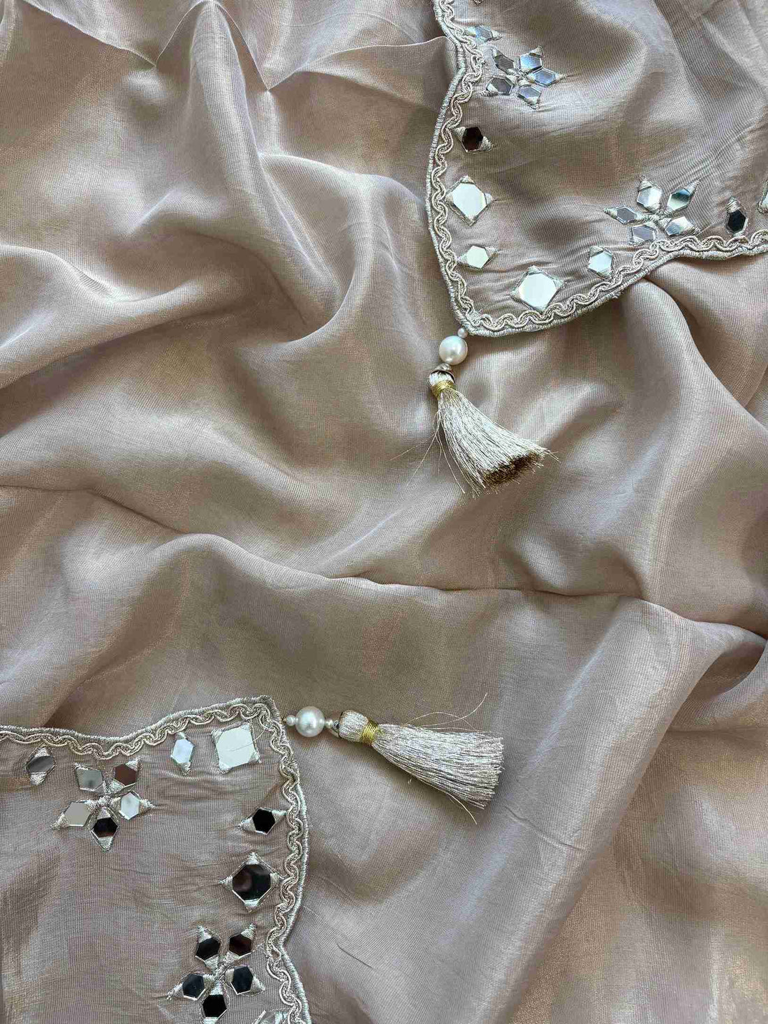 Tissue Silk unstitched suit with Mirror work - The Zareesh