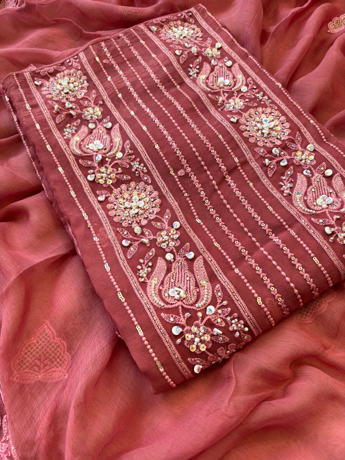 Rosewood wine color chikankari with beads highlighting for brides and bridesmaid