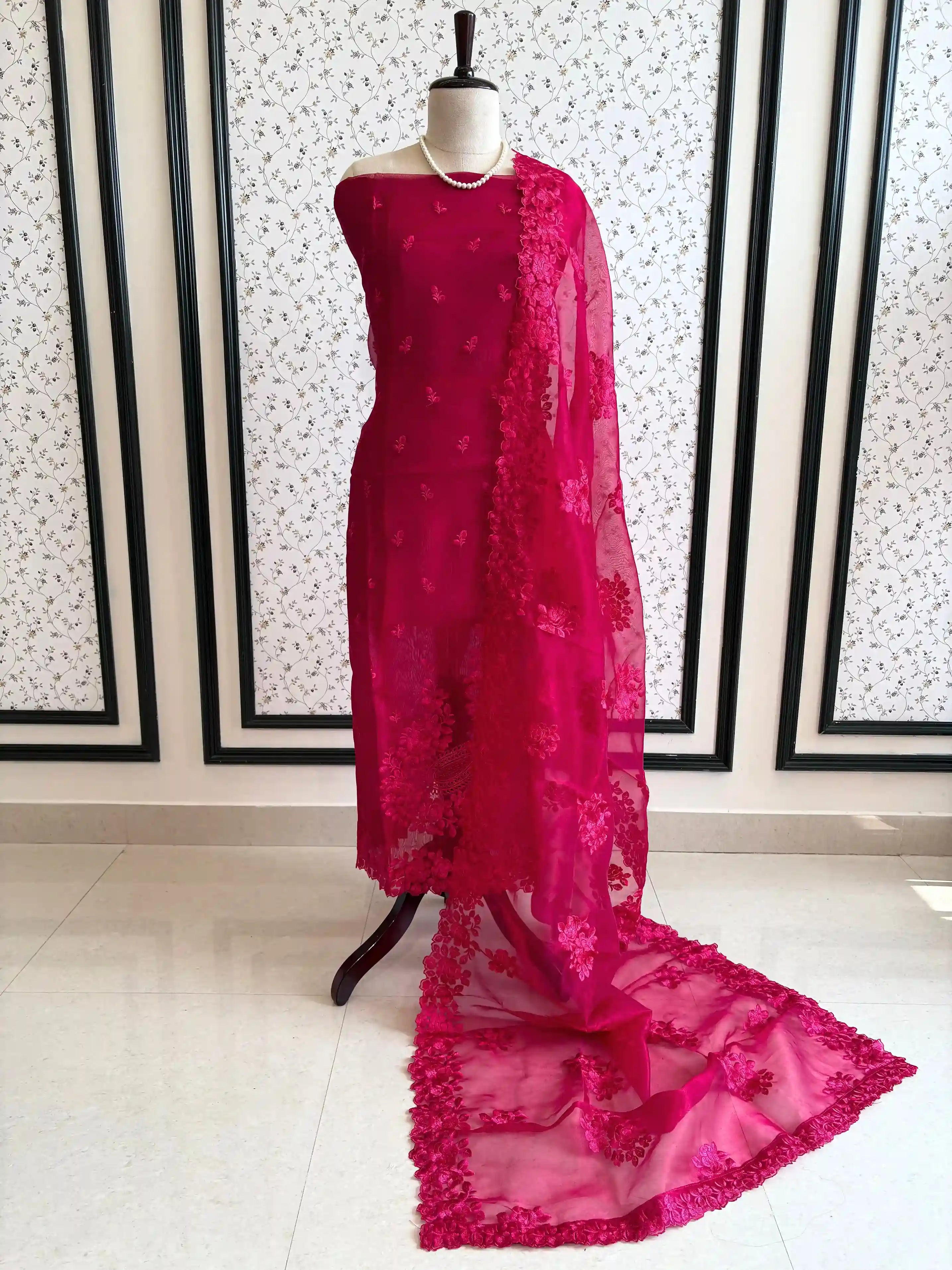 Glass tissue Designer Heavy floral thread embroidered Suit