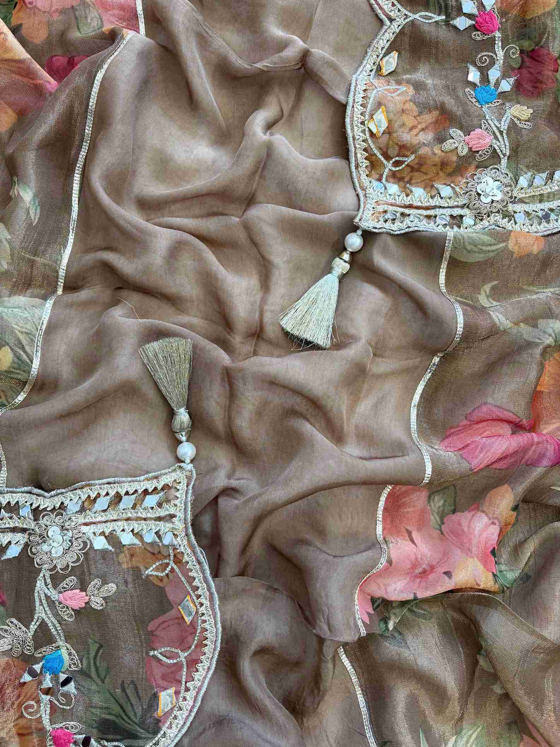 Pure Tissue Mirror Work Unstiched Suit - the Zareesh