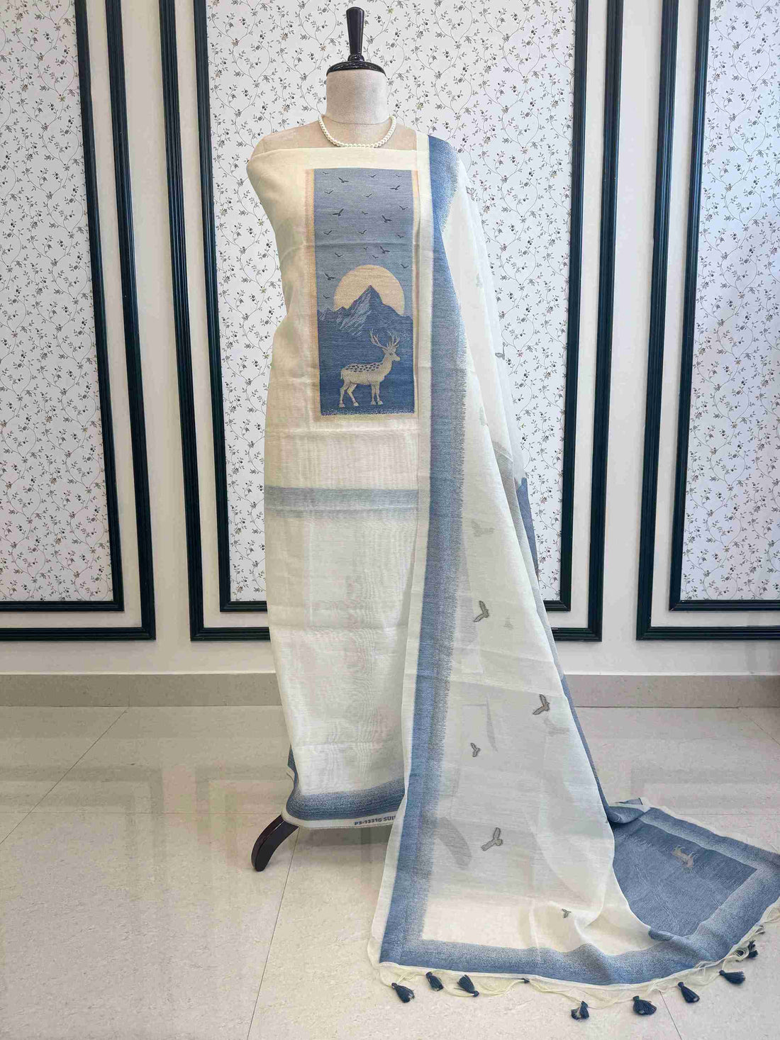 cotton linen unstitched suit with jaamdani weaving