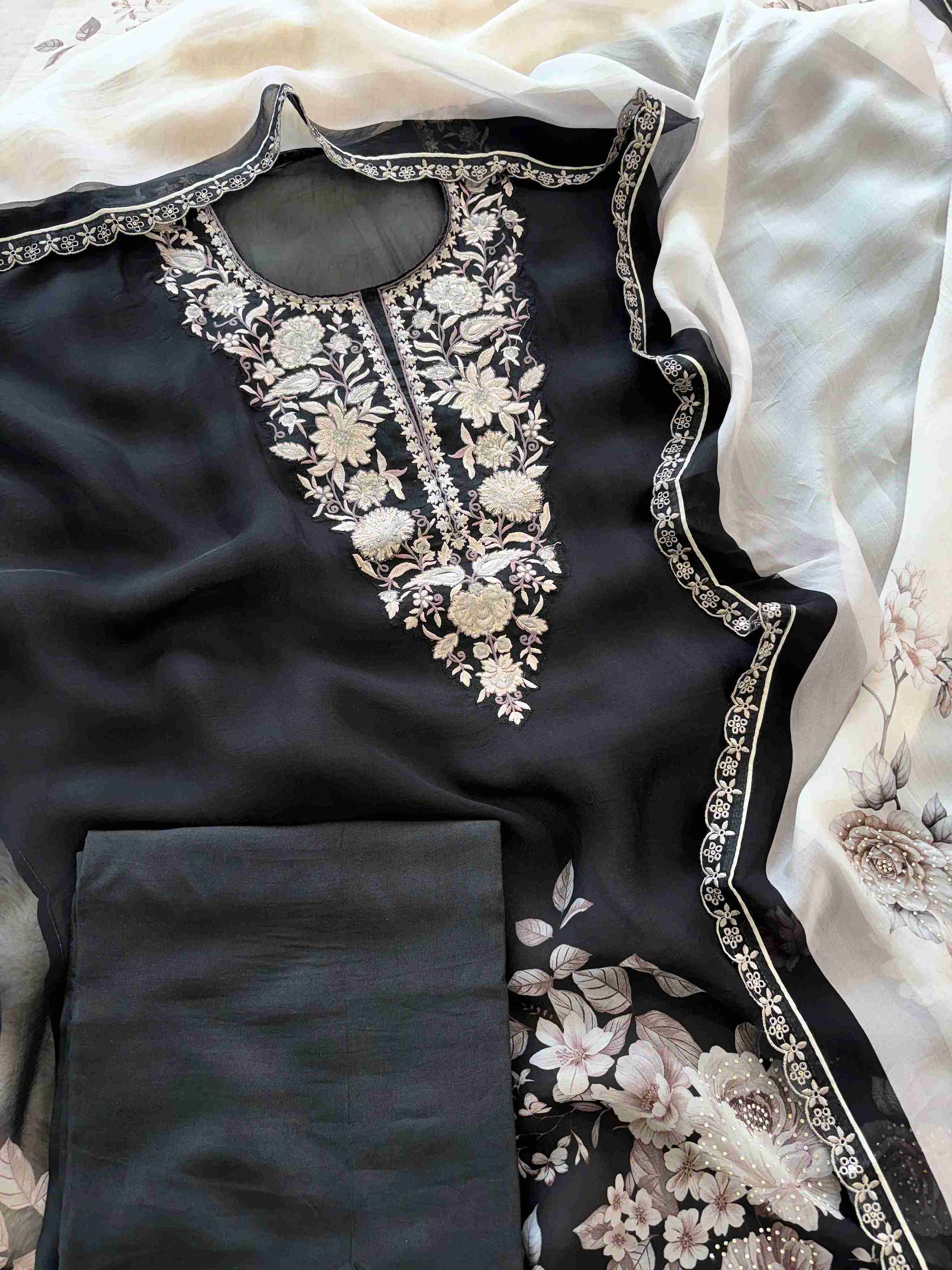 Pure Organza Unstitched Suit with Floral Digital Print Dupatta