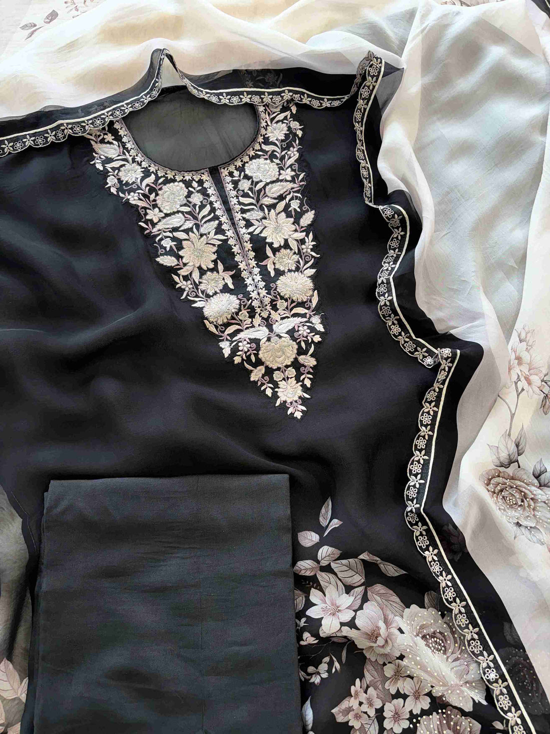 Pure Organza Unstitched Suit with Floral Digital Print Dupatta