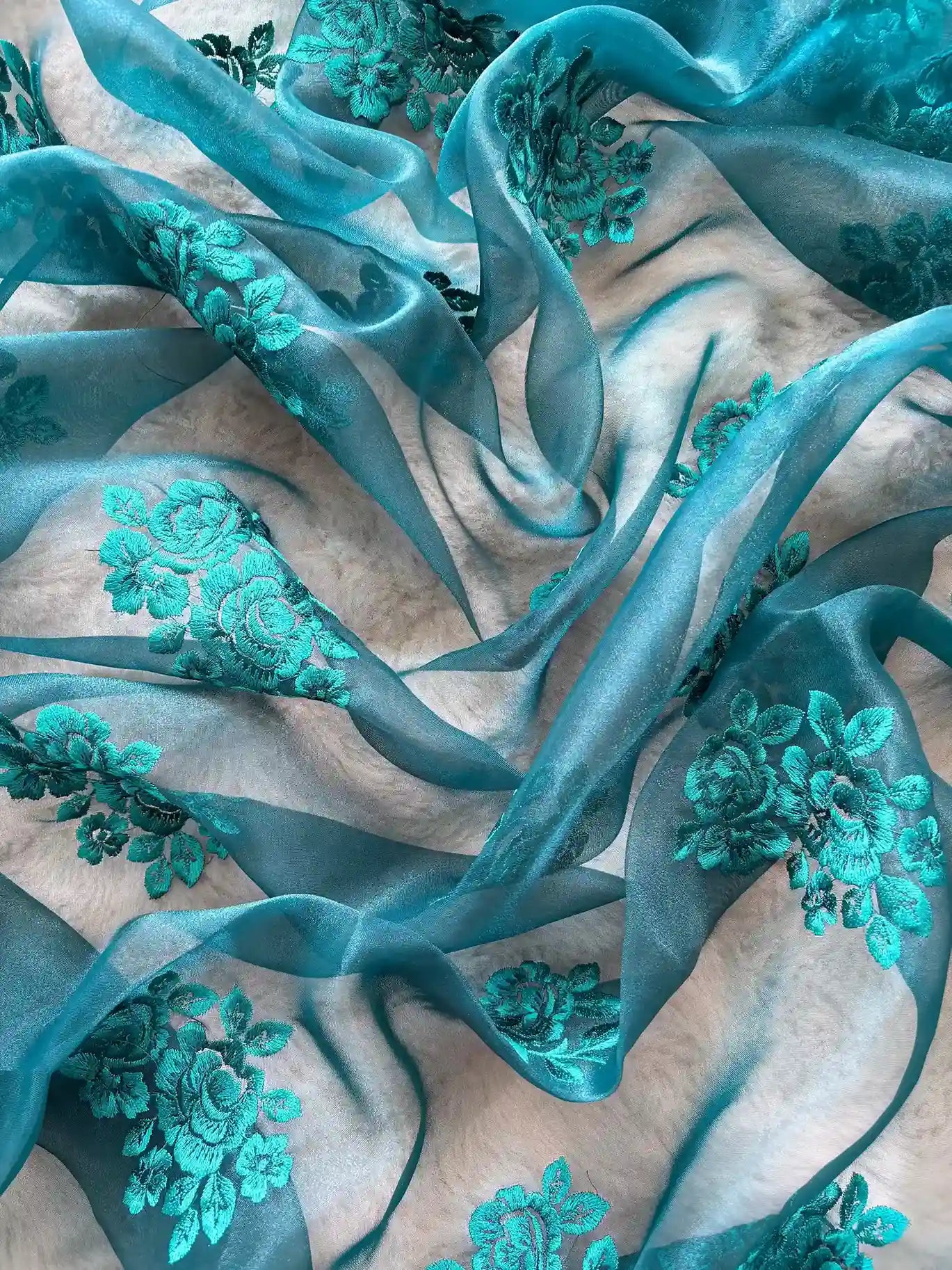 Glass tissue Designer Heavy floral thread embroidered Suit - The Zareesh