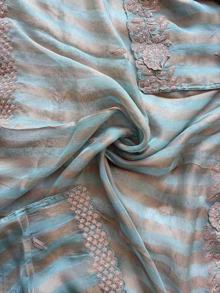 Tissue Unstitched Suit with Heavy Dori Work Neckline and Hemline
