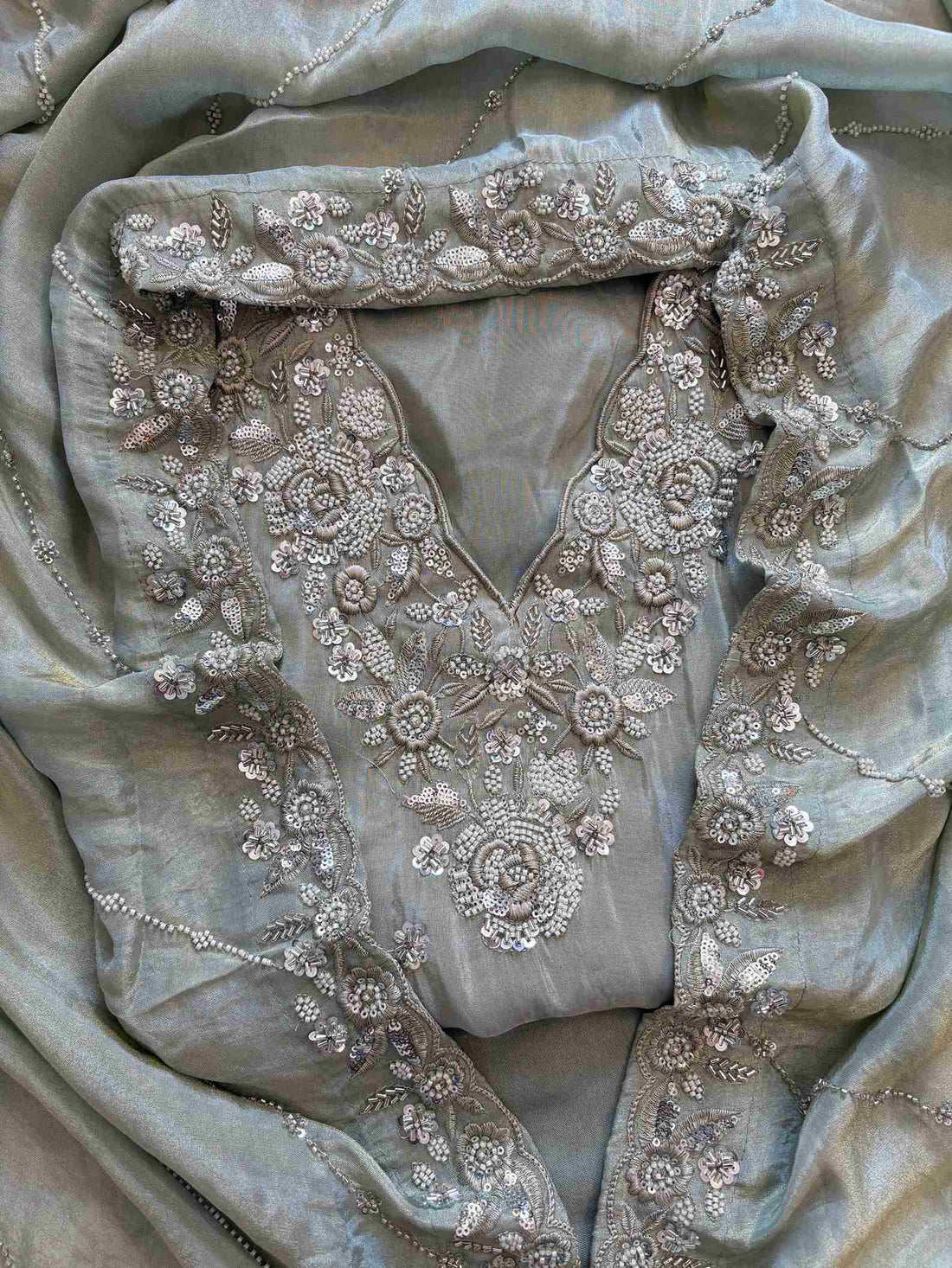 Shimmer Tissue Partywear Unstitched suits with dabka and cutdana work - The Zareesh