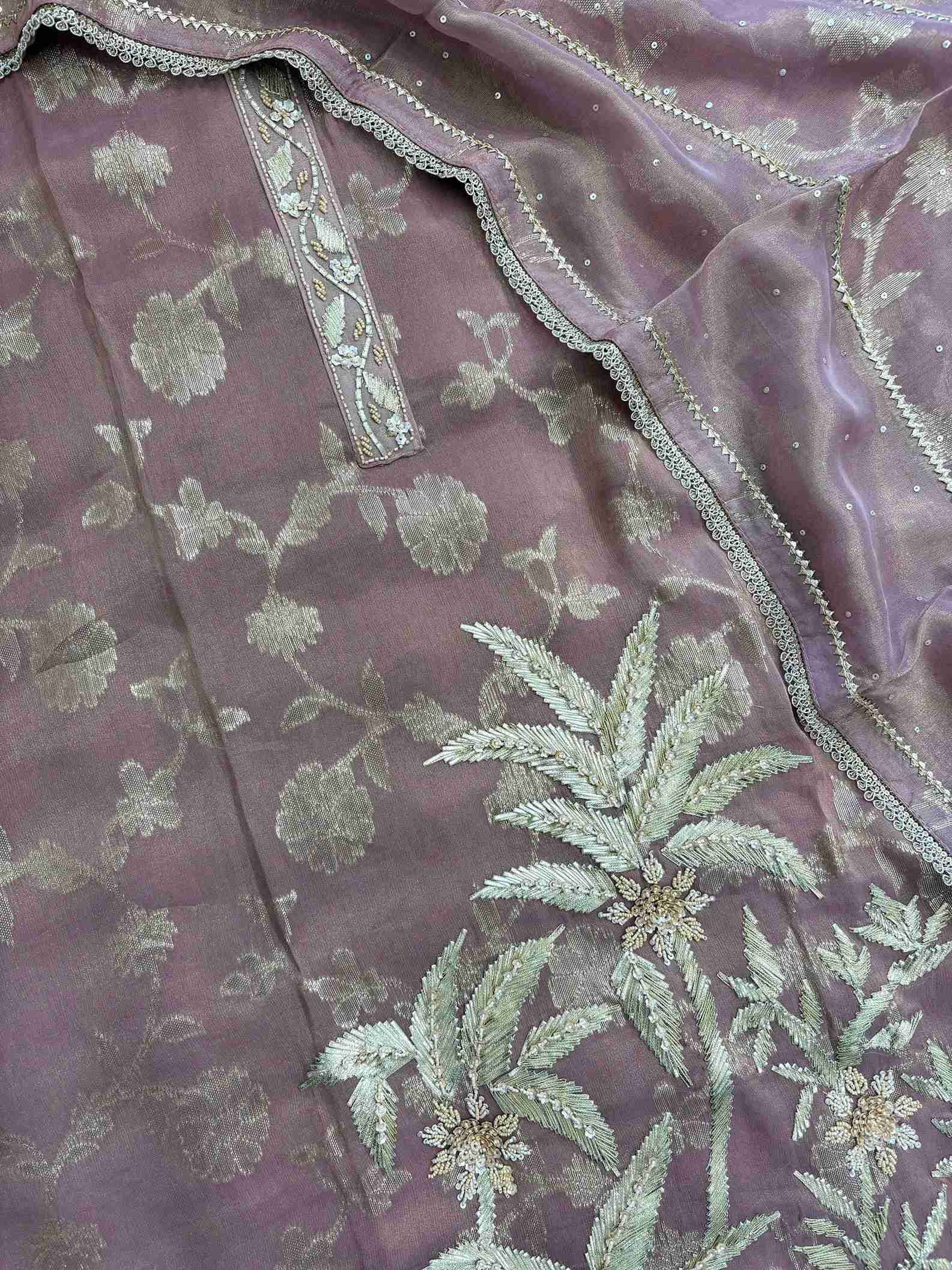 Pure Tissue Heavy Gota Lace Unstitched Suit - The Zareesh