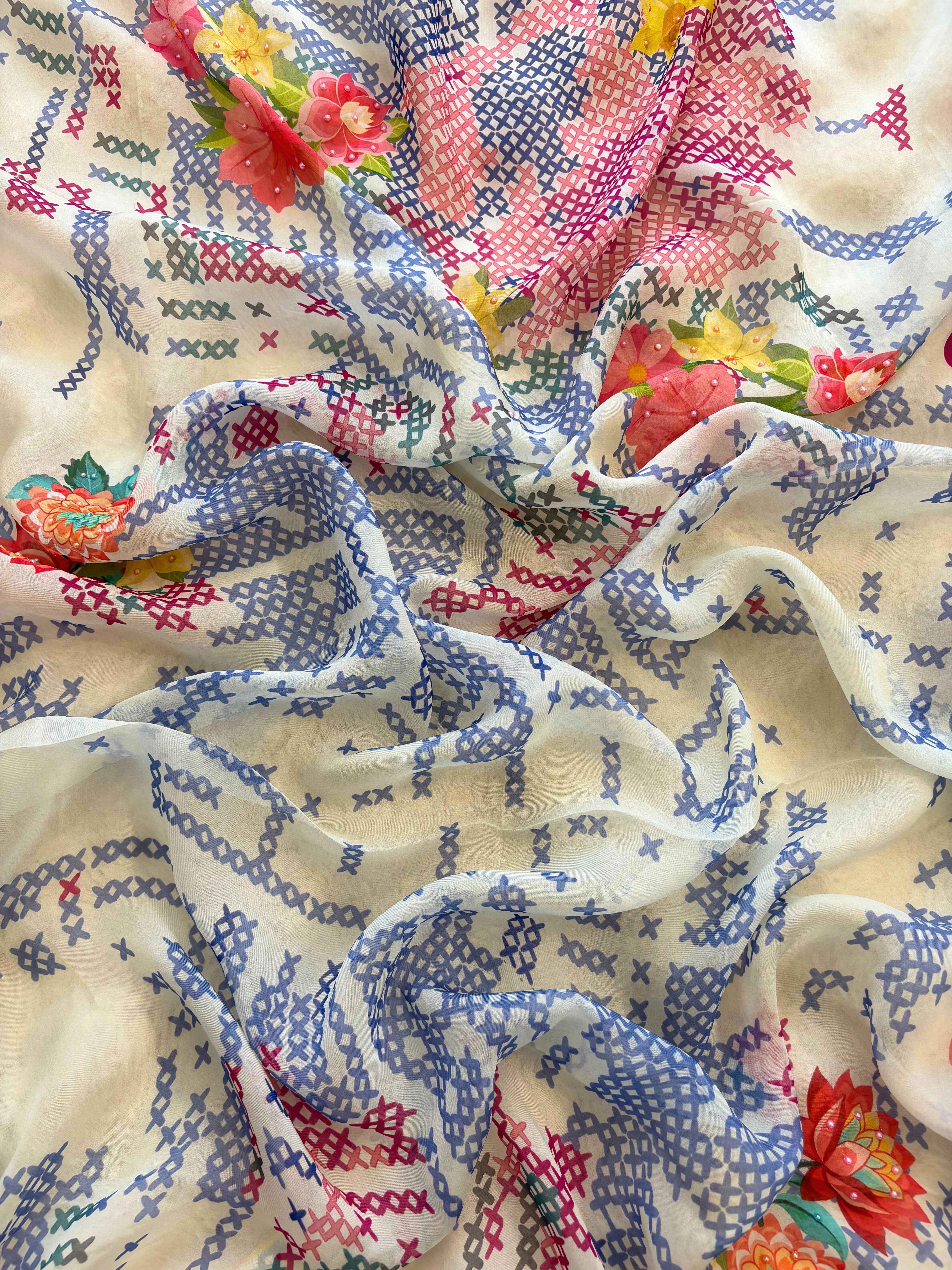 Multicolor Organza Suit with Digital Print & Sequin Highlights