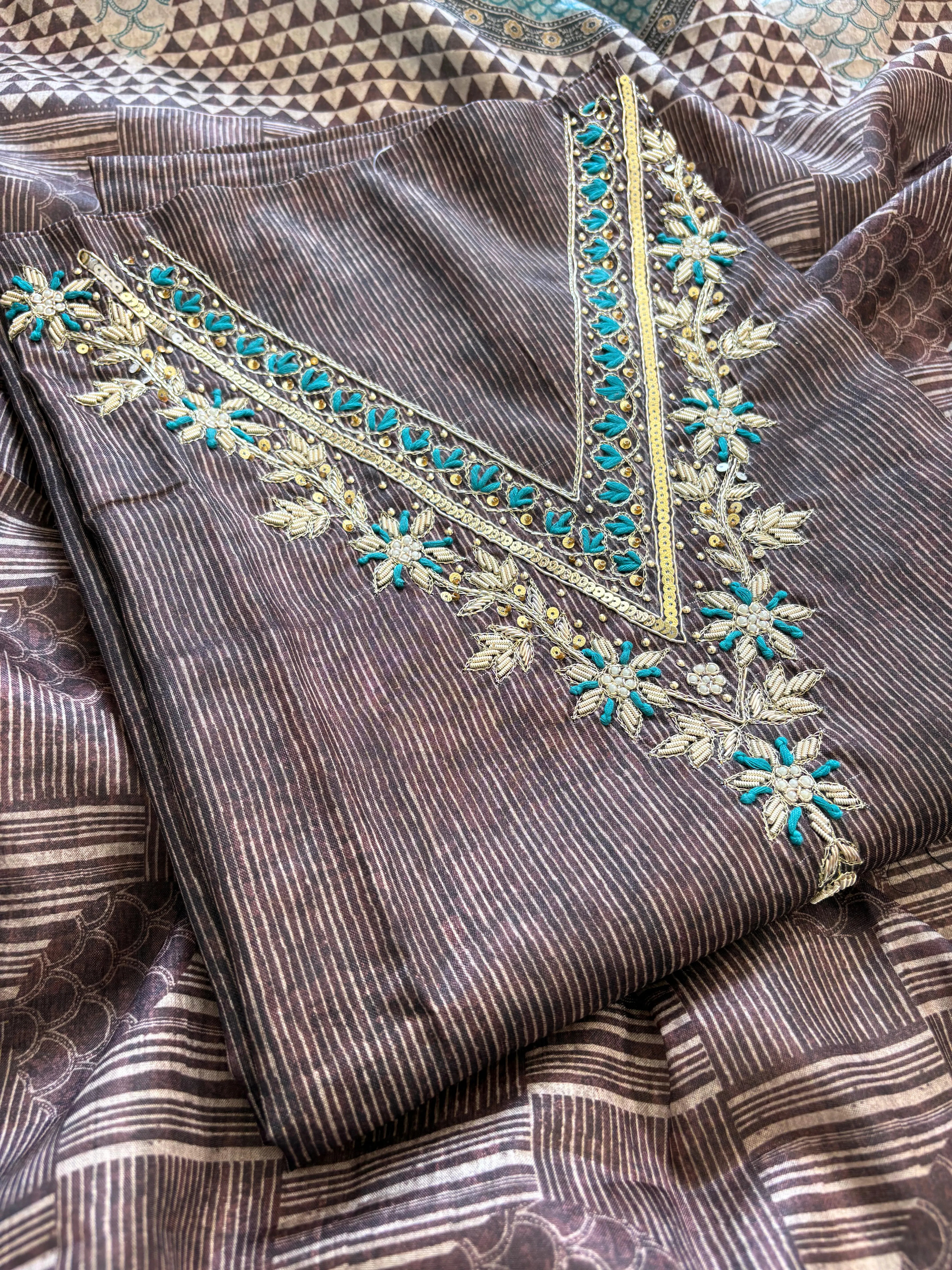 Brown Tussar Unstitched Suit - The Zareesh