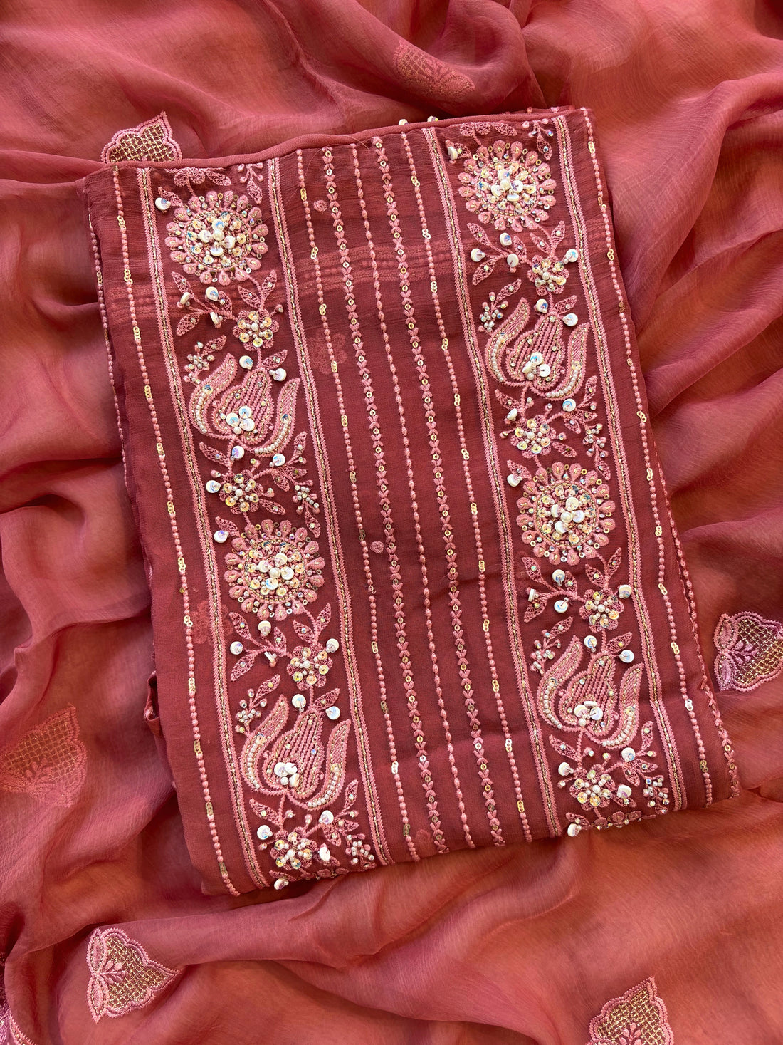 Rosewood wine color chikankari with beads highlighting for brides and bridesmaid