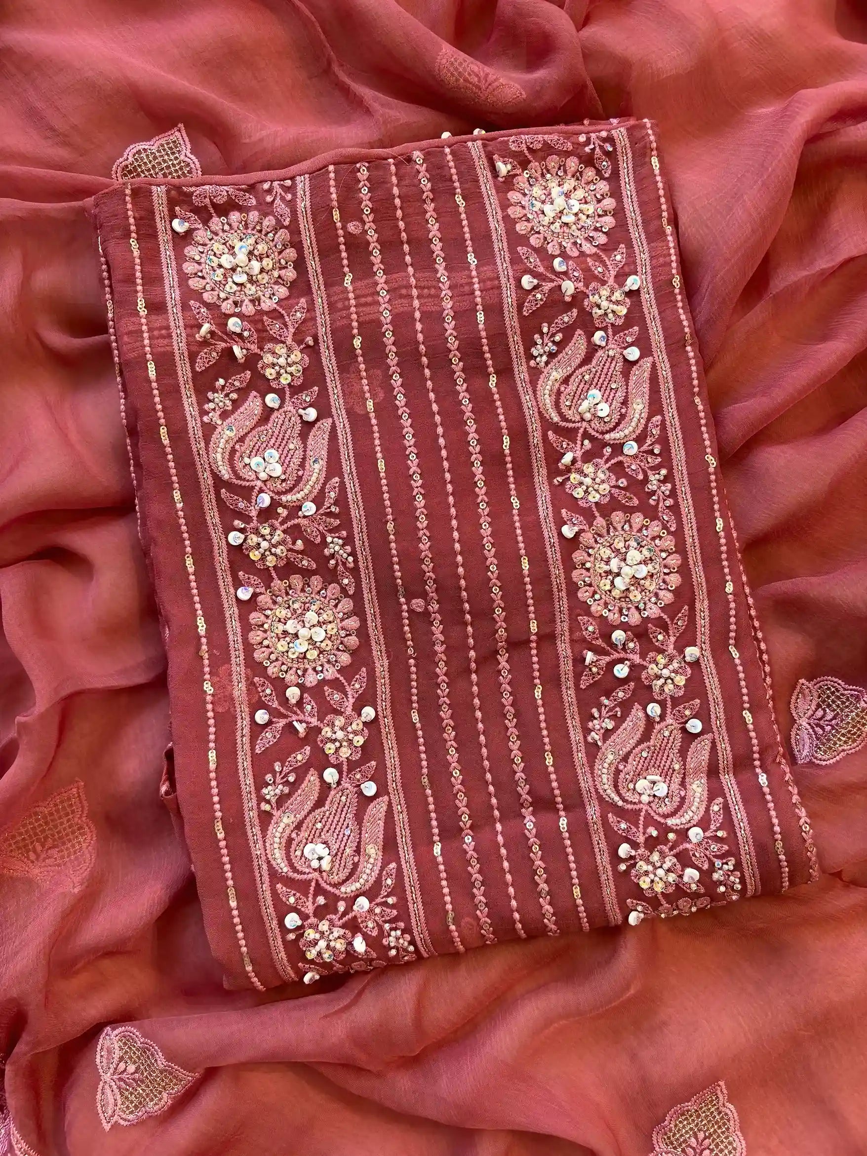 rosewood wine party wear georgette chikankari unstitched suit for women