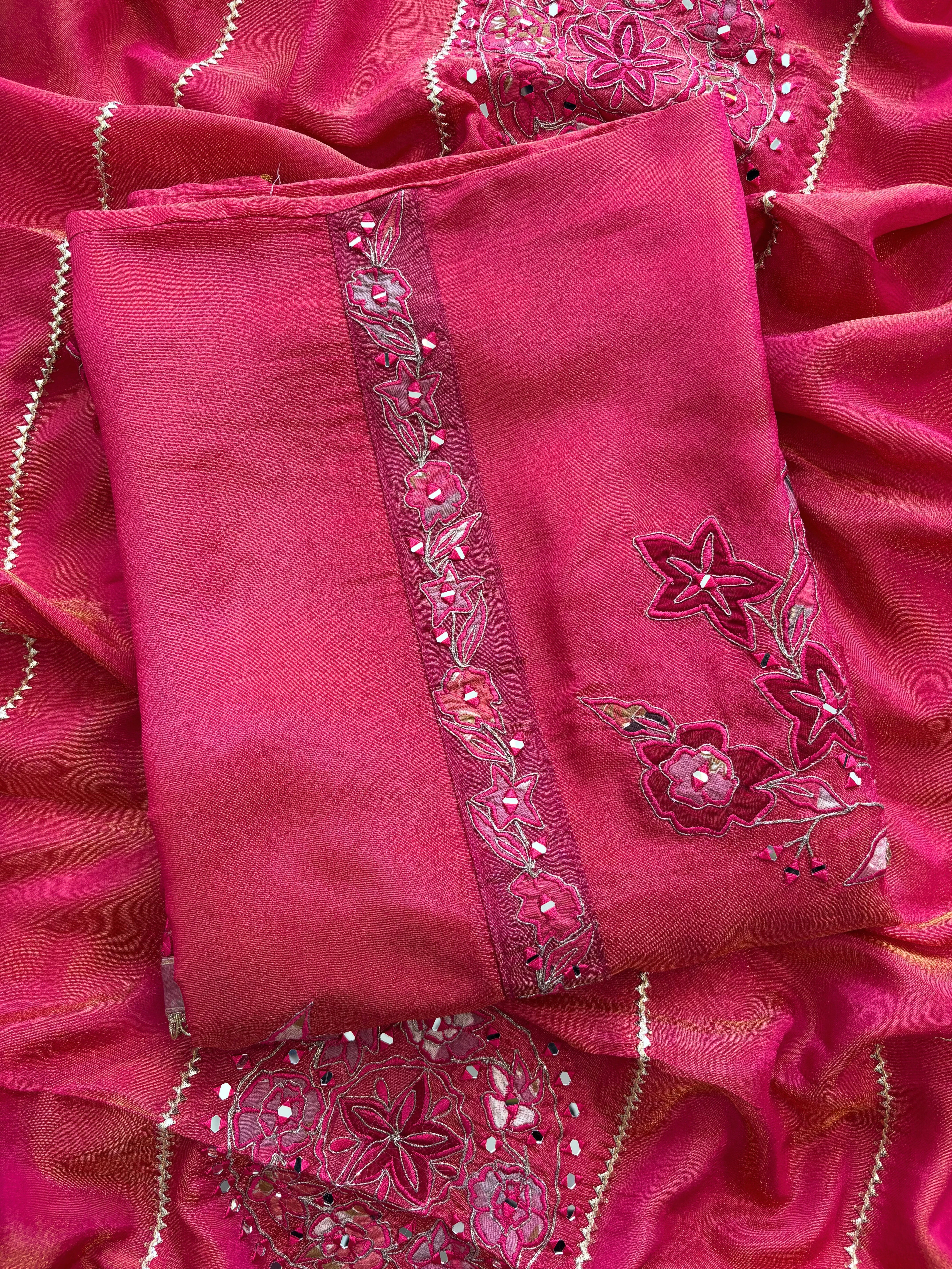 Magenta pure organza with applique highlighting for weddings