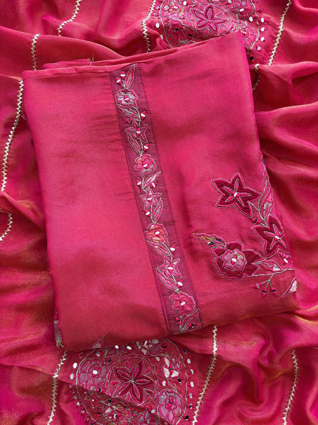 Magenta pure organza with applique highlighting for weddings