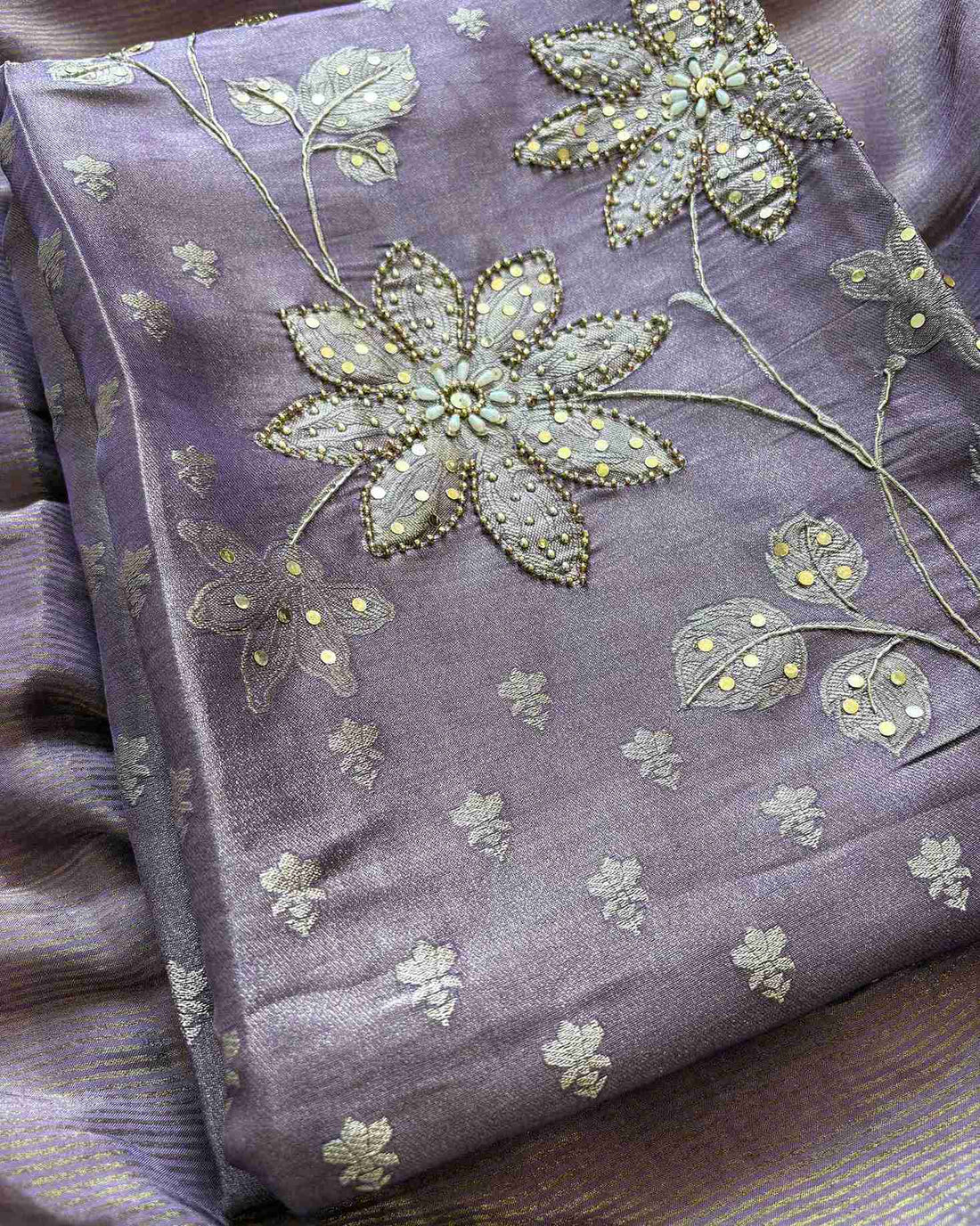 Shimmer Tissue unstitched suit in Lavendar color- The Zareesh