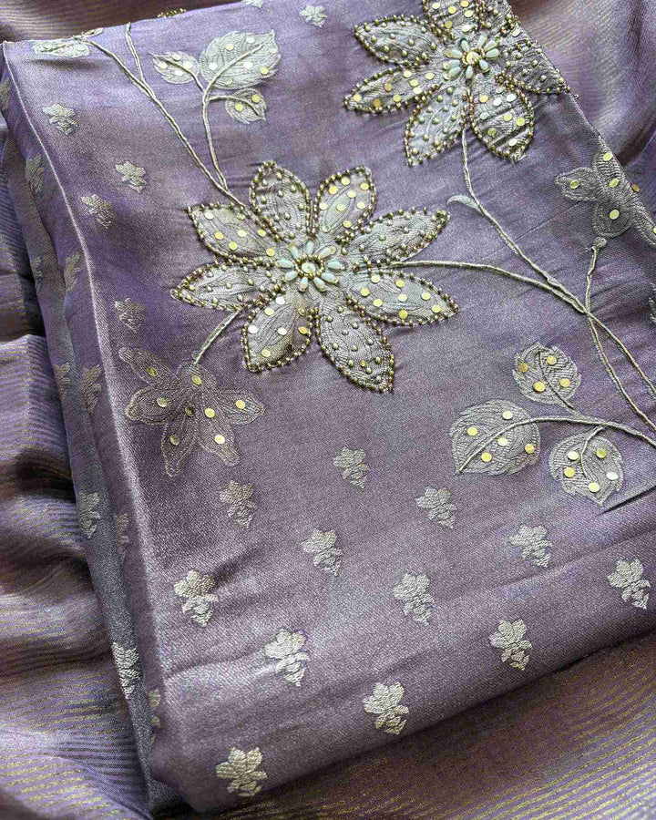 Shimmer Tissue unstitched suit in Lavendar color- The Zareesh