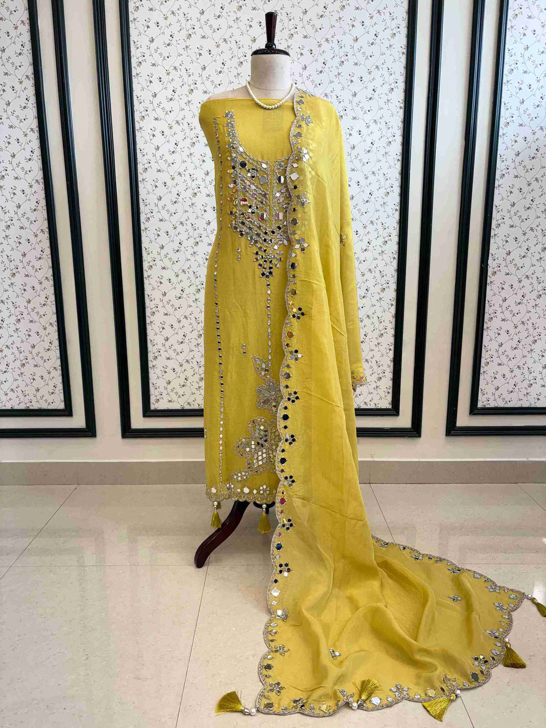 Tissue Silk unstitched suit with Mirror work - The Zareesh