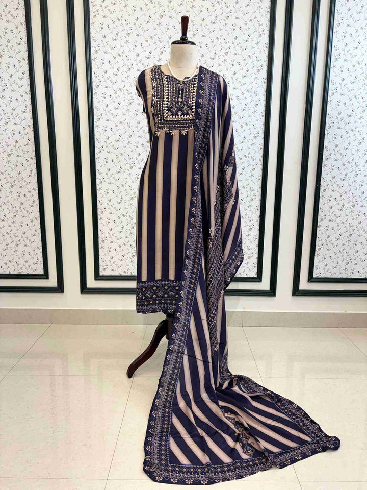 Striped Crepe Unstitched suits - The Zareesh