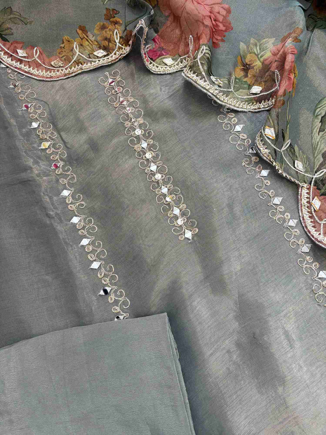 Pure Tissue Mirror Work Unstiched Suit - the Zareesh