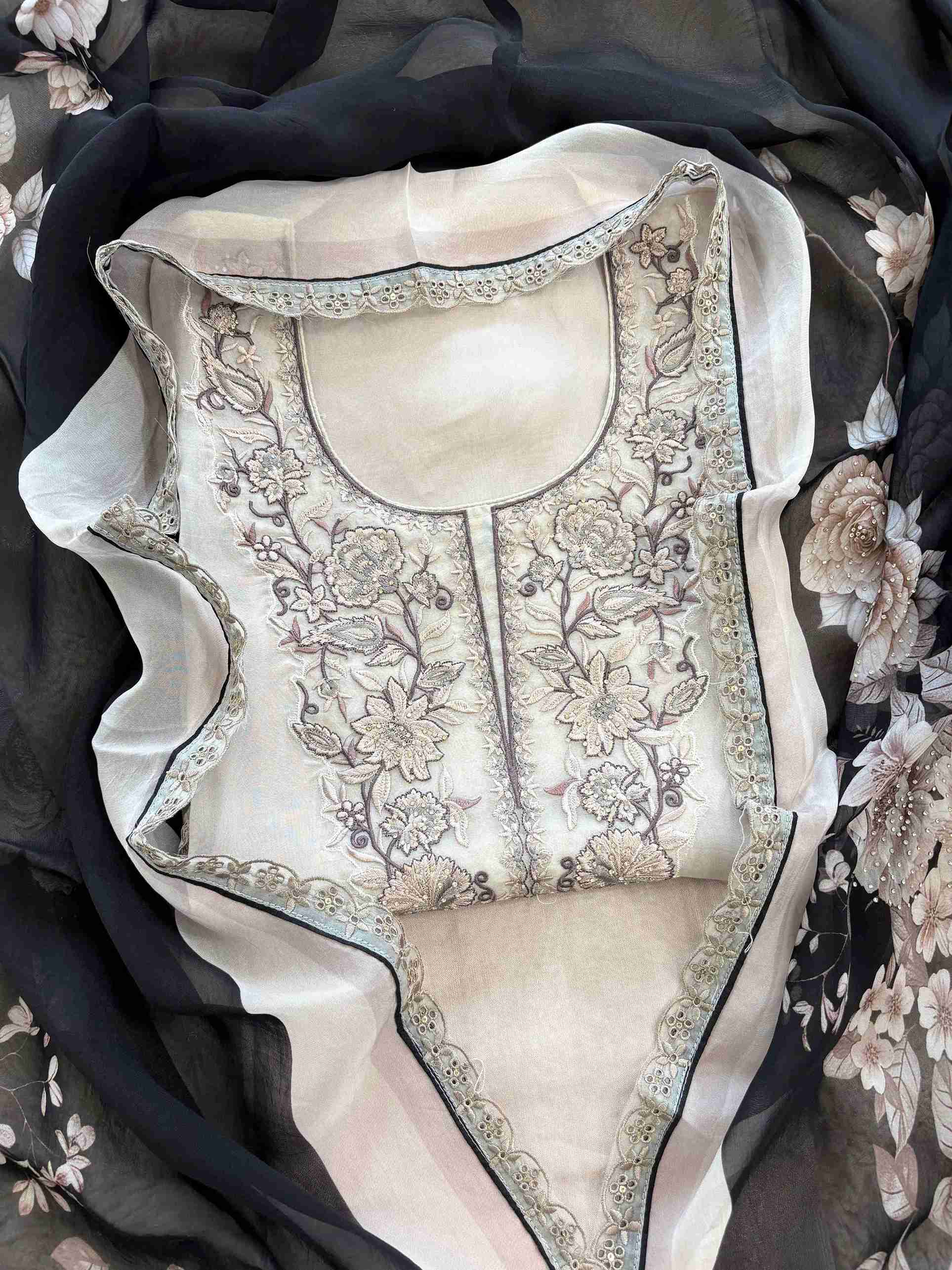 Pure Organza Unstitched Suit with Floral Digital Print Dupatta