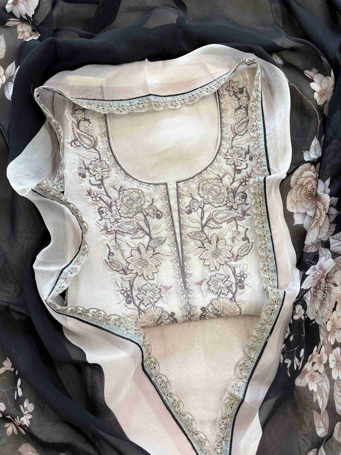 Pure Organza Unstitched Suit with Floral Digital Print Dupatta