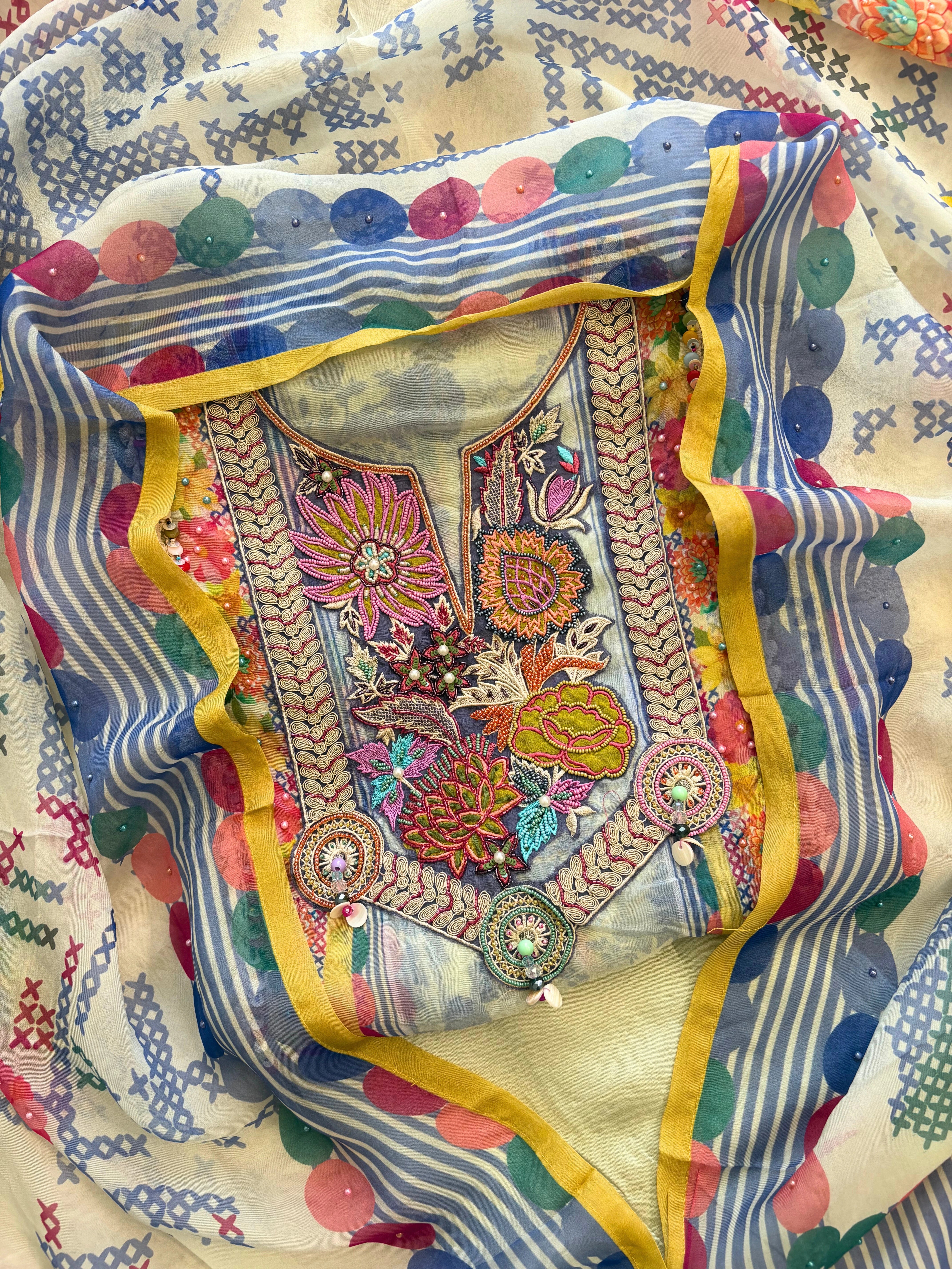 Multicolor Organza Suit with Digital Print & Sequin Highlights