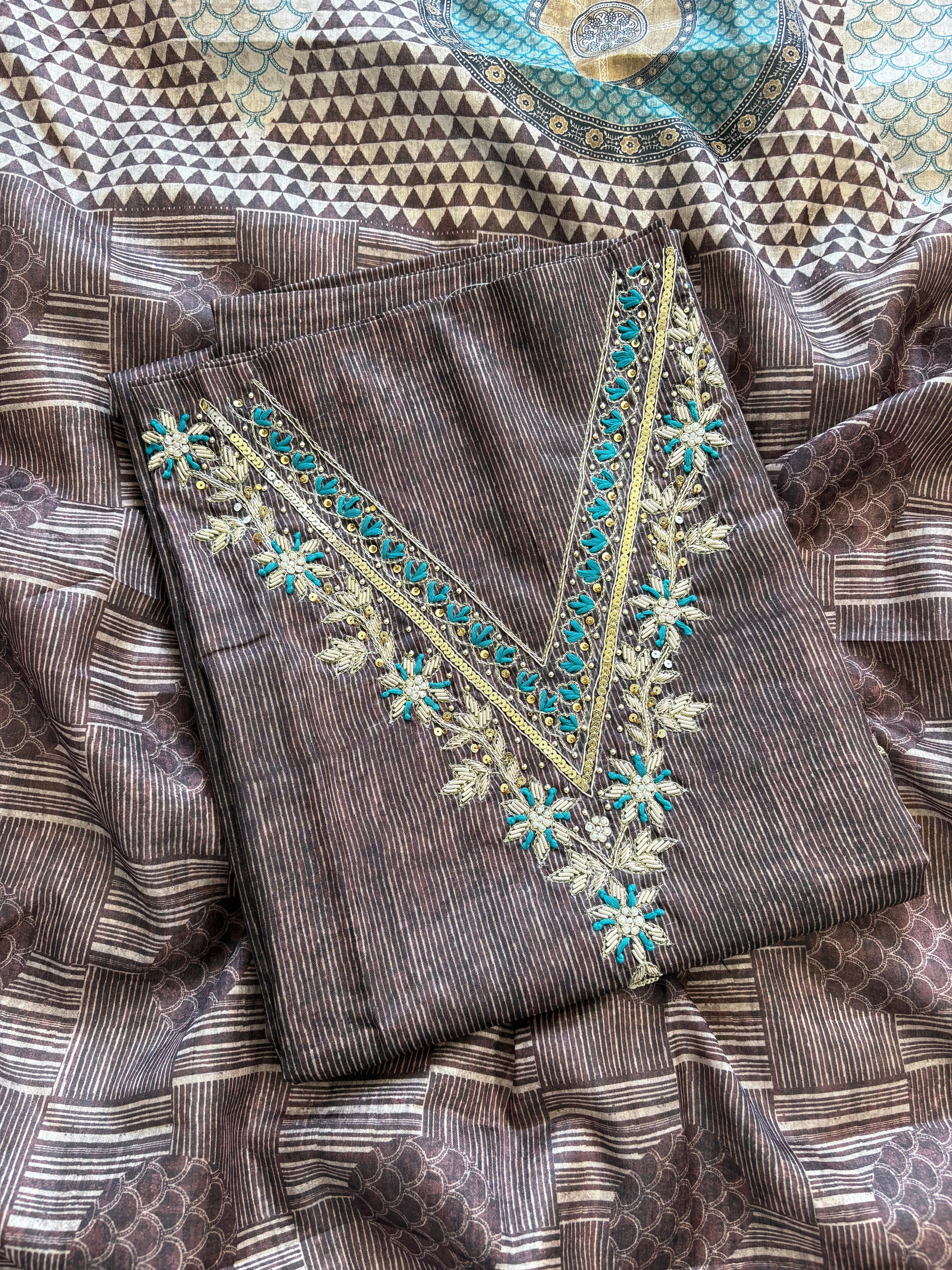 Brown Tussar Unstitched Suit - The Zareesh