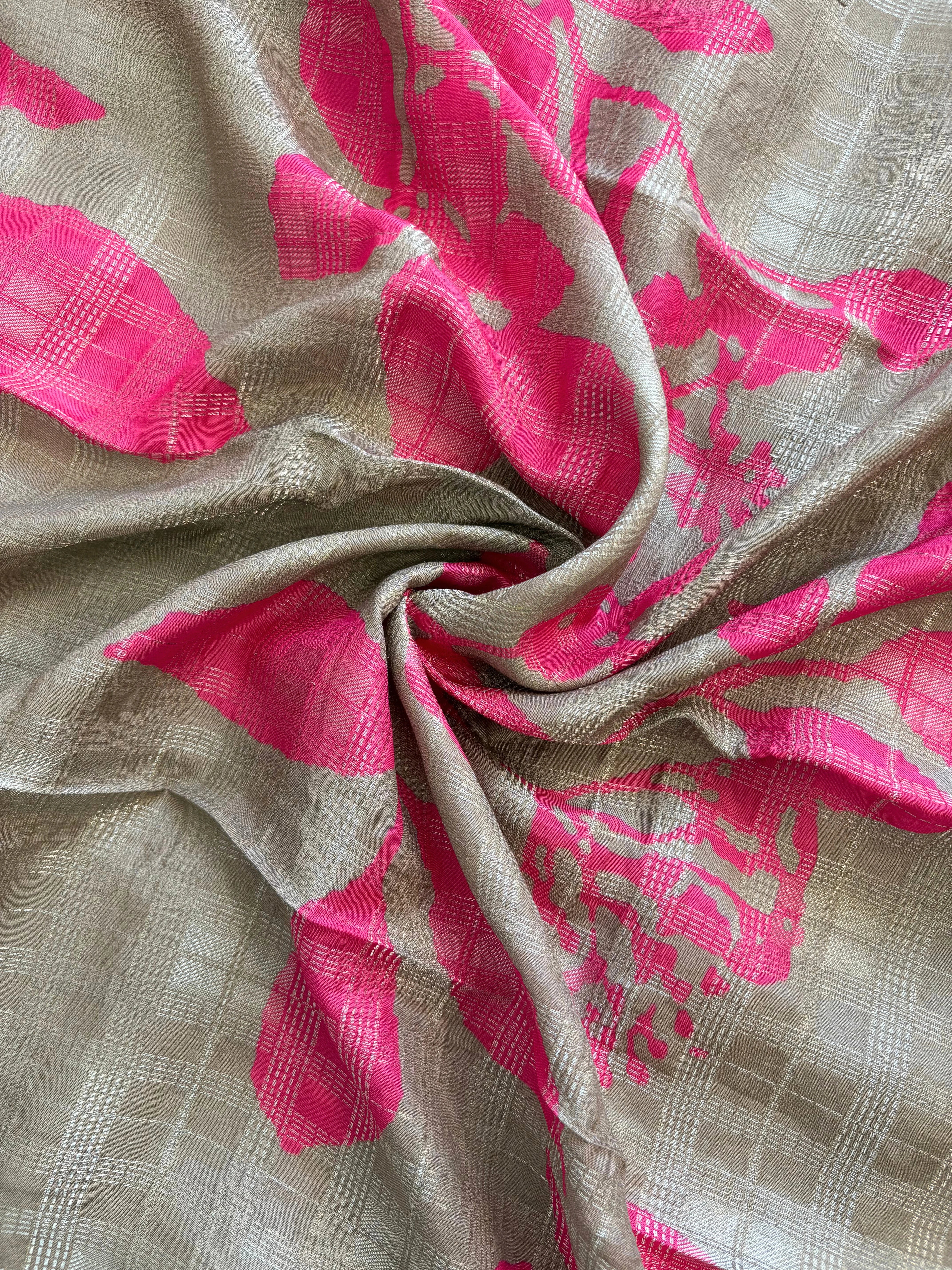 Beige & Pink Shimmer Organza Suit with Gotta Patti Embroidery