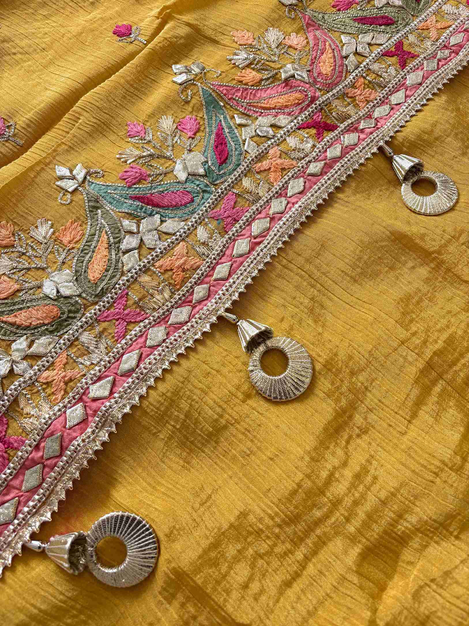 Pure  Crushed Tissue Heavy Gota Work Unstitched Suit - The Zareesh