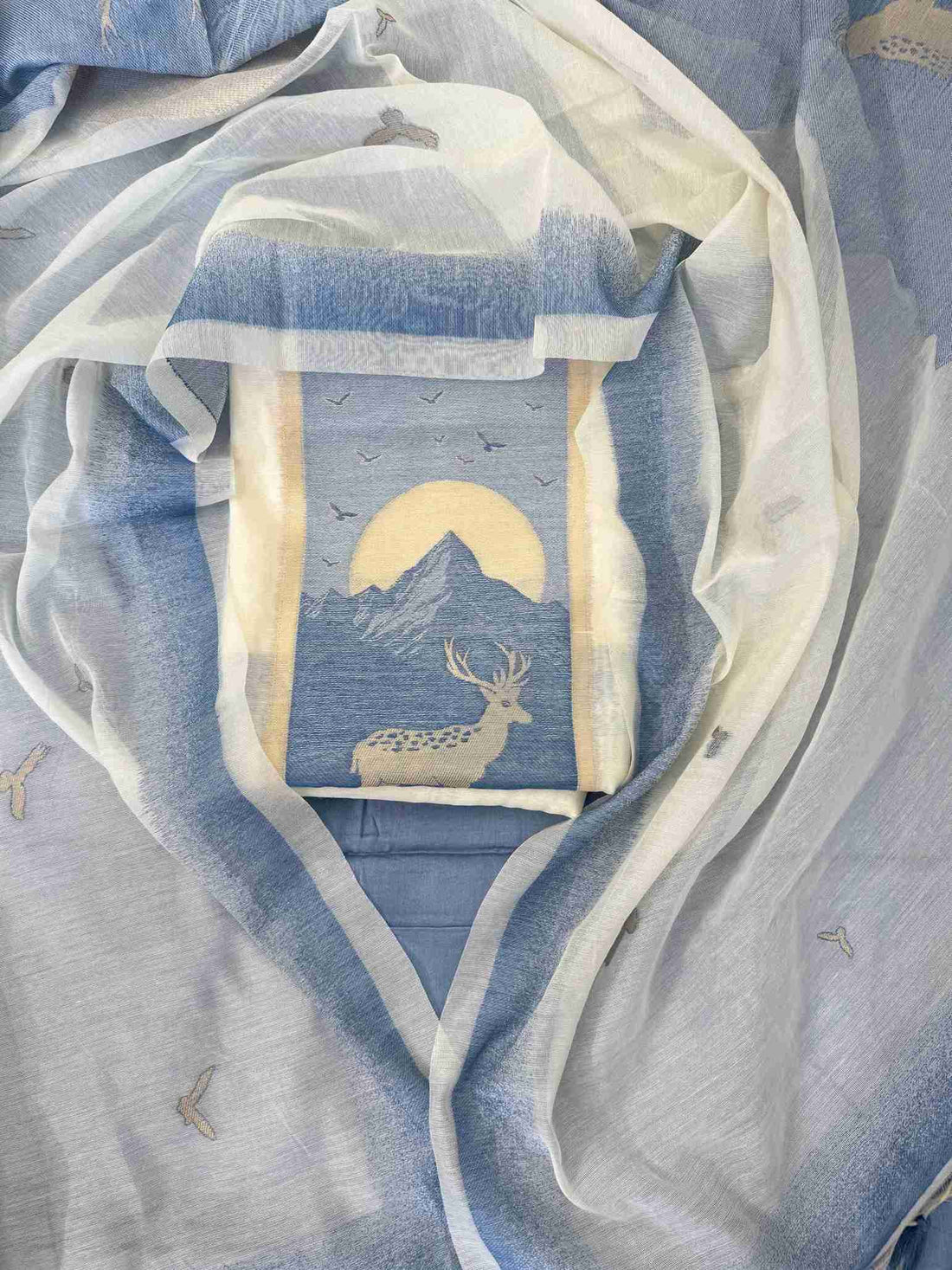 cotton linen unstitched suit with jaamdani weaving