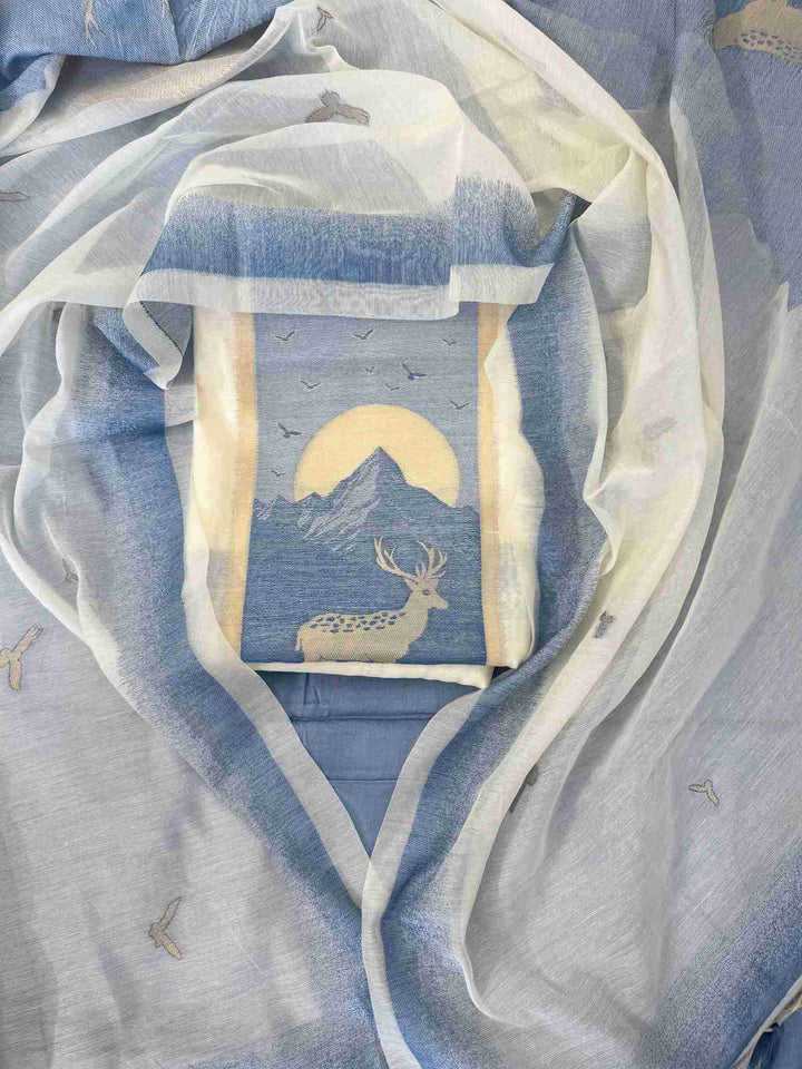 cotton linen unstitched suit with jaamdani weaving