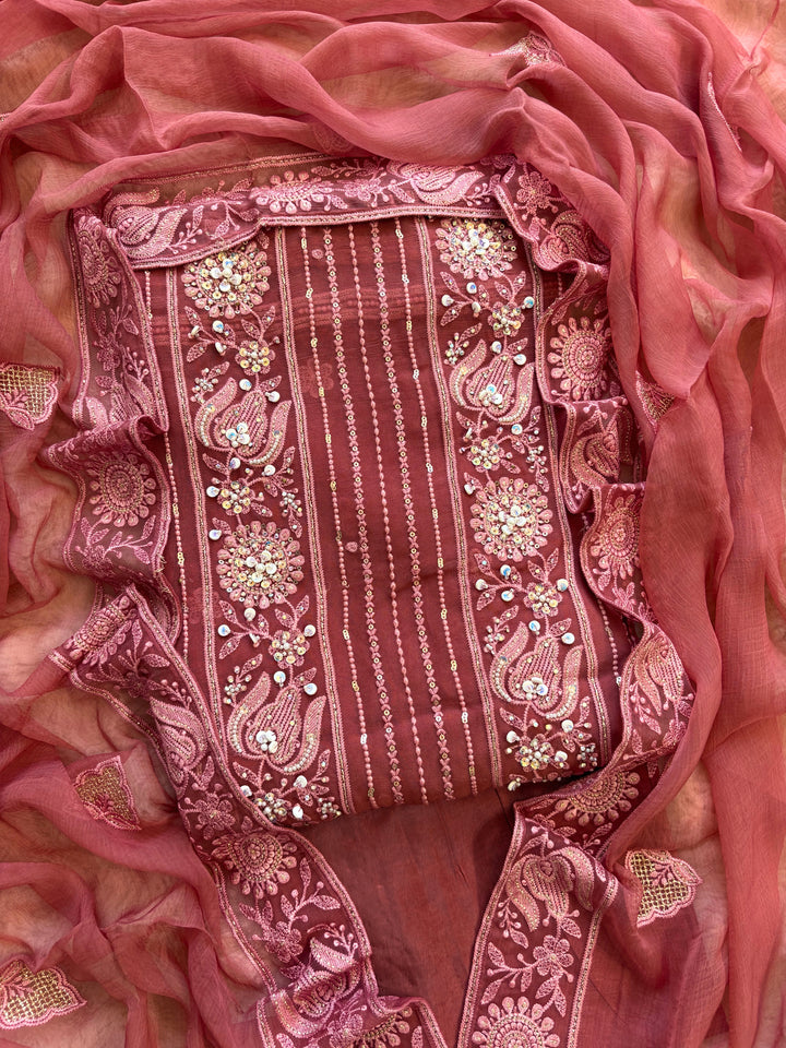 Rosewood wine color chikankari with beads highlighting for brides and bridesmaid
