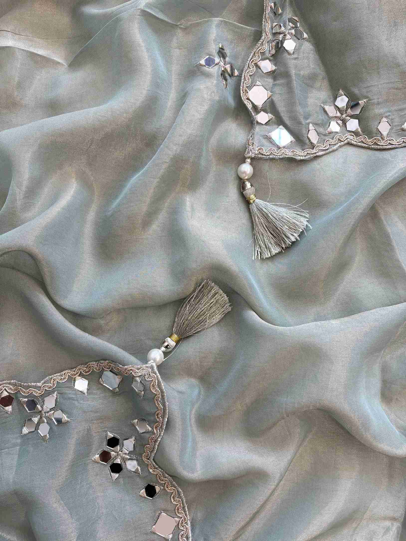 Tissue Silk unstitched suit with Mirror work - The Zareesh