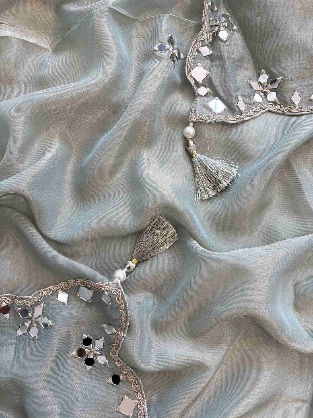 Tissue Silk unstitched suit with Mirror work - The Zareesh