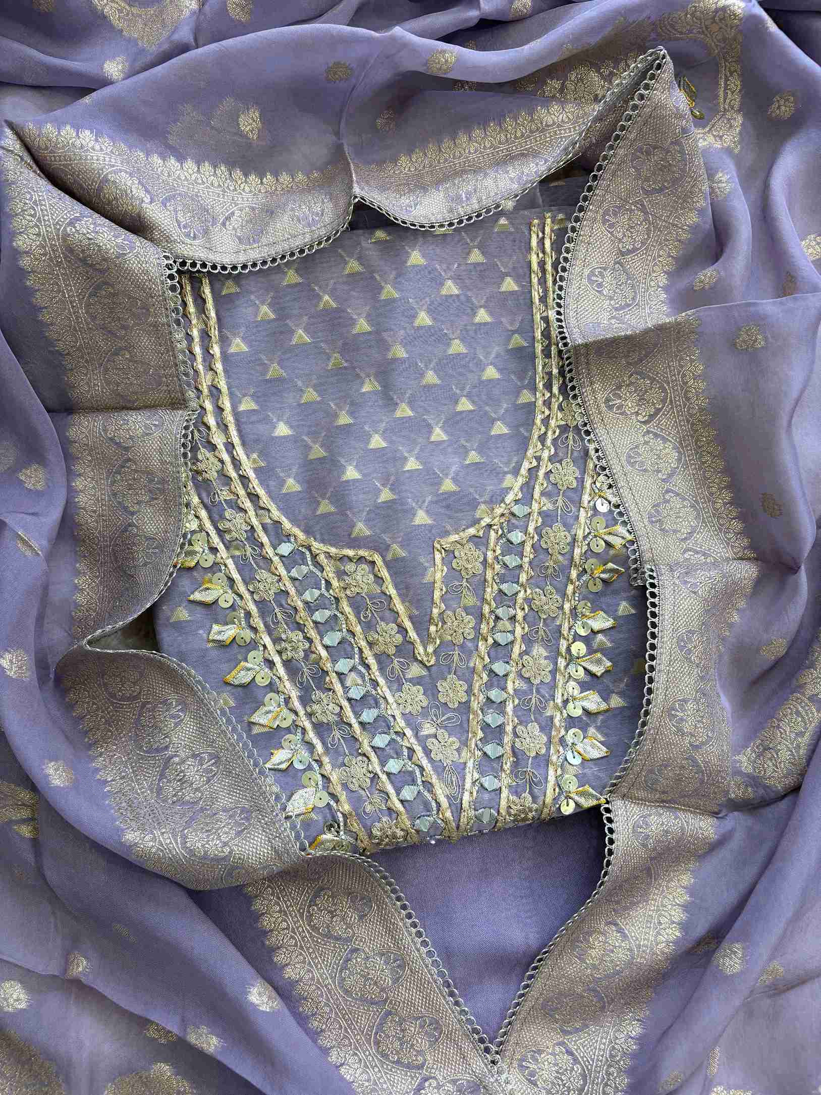 Party wear Gota unstitched suit - The Zareesh