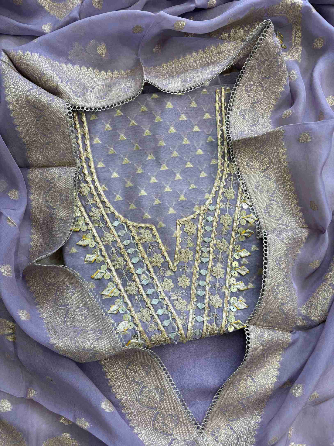 Party wear Gota unstitched suit - The Zareesh