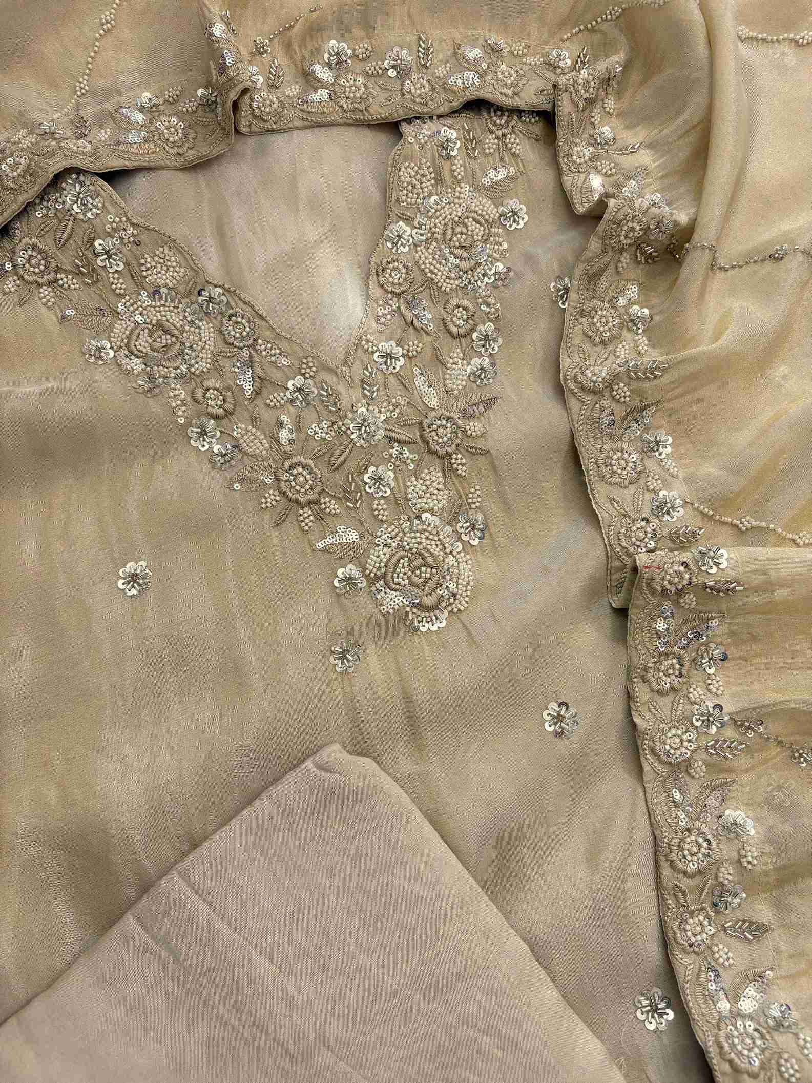 Shimmer Tissue Partywear Unstitched suits with dabka and cutdana work - The Zareesh