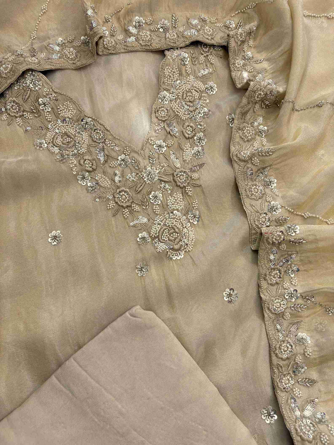 Shimmer Tissue Partywear Unstitched suits with dabka and cutdana work - The Zareesh