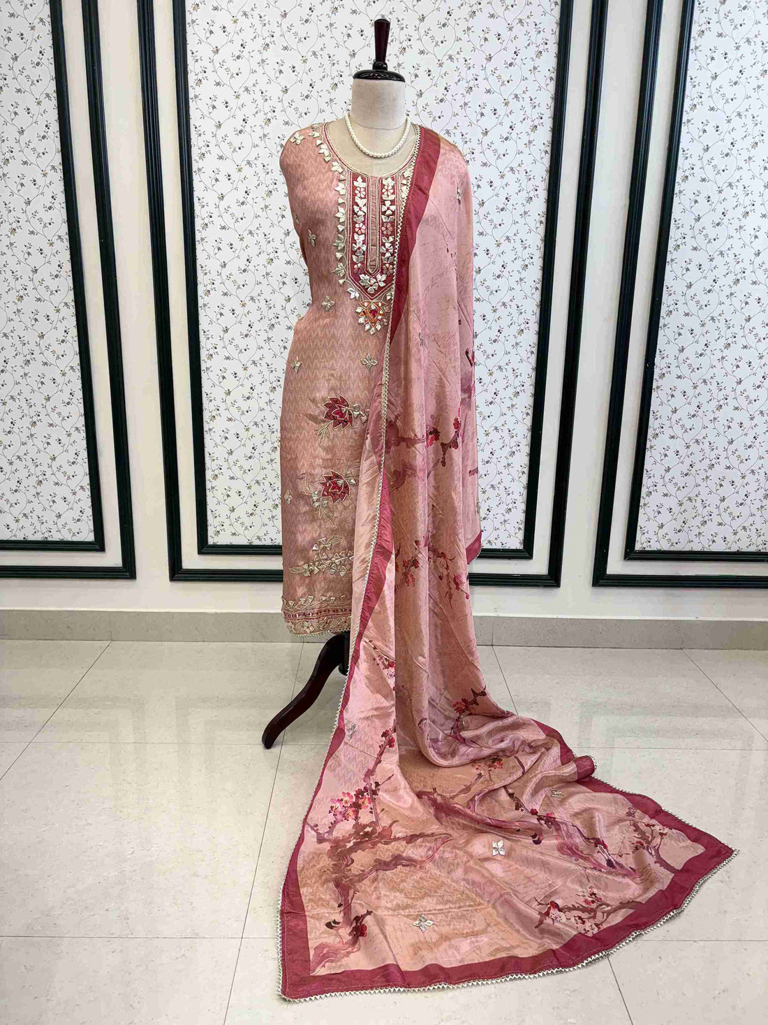 Designer gota patti unstitched suit - The Zareesh