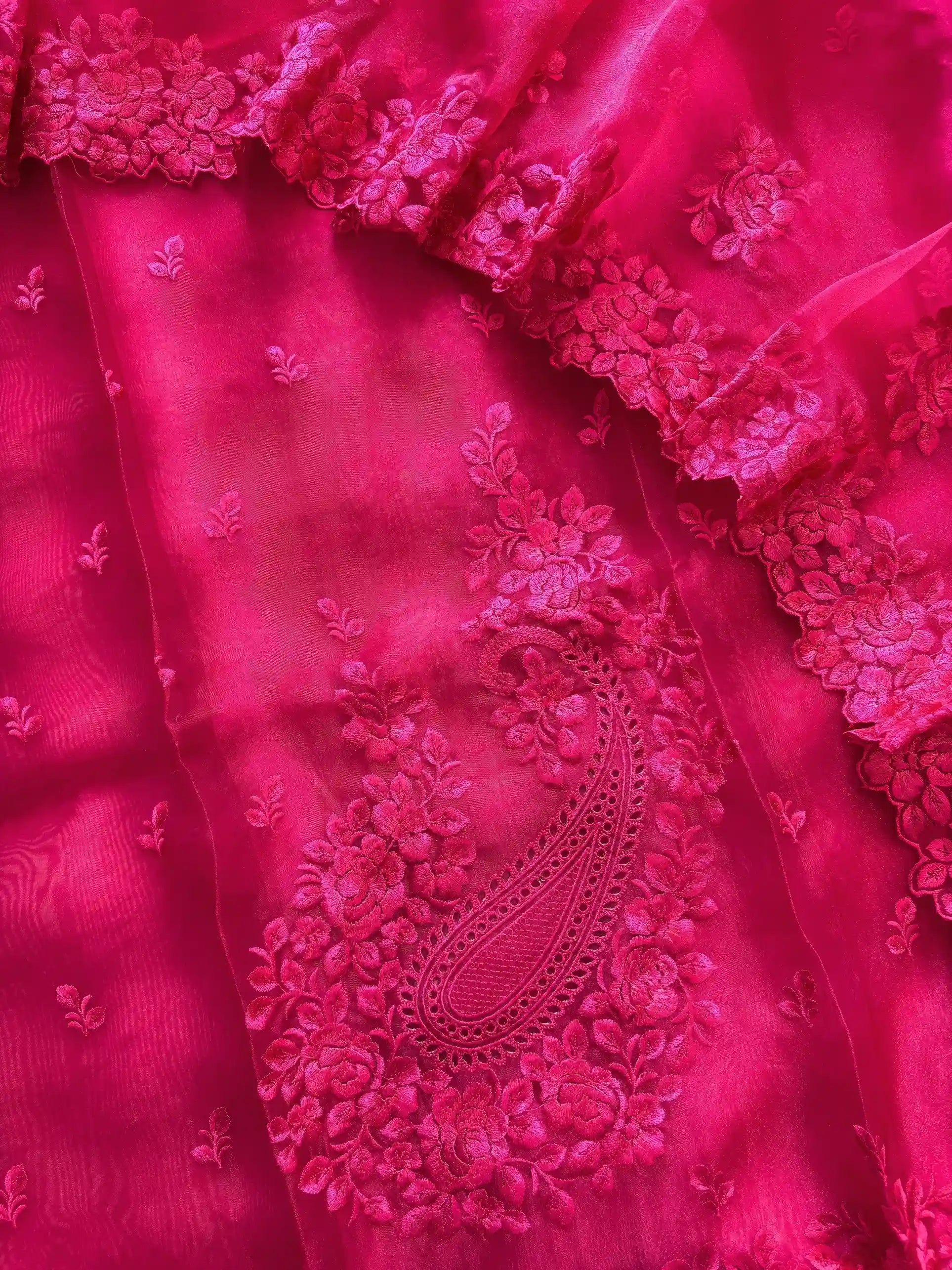 Glass tissue Designer Heavy floral thread embroidered Suit