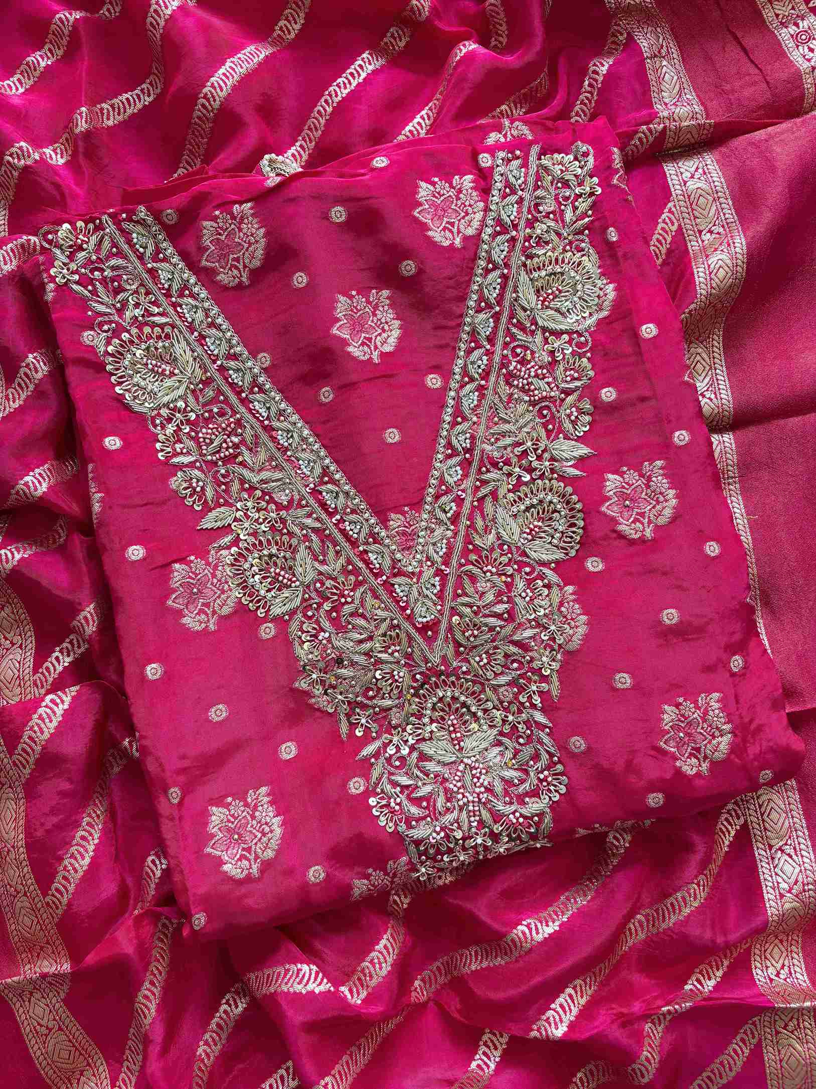 Satin Organza Unstitched Suit - The Zareesh