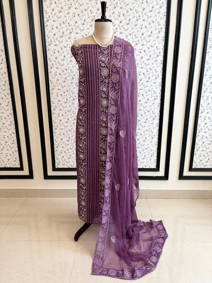purple georgette party wear chikankari sunstitched suit for women