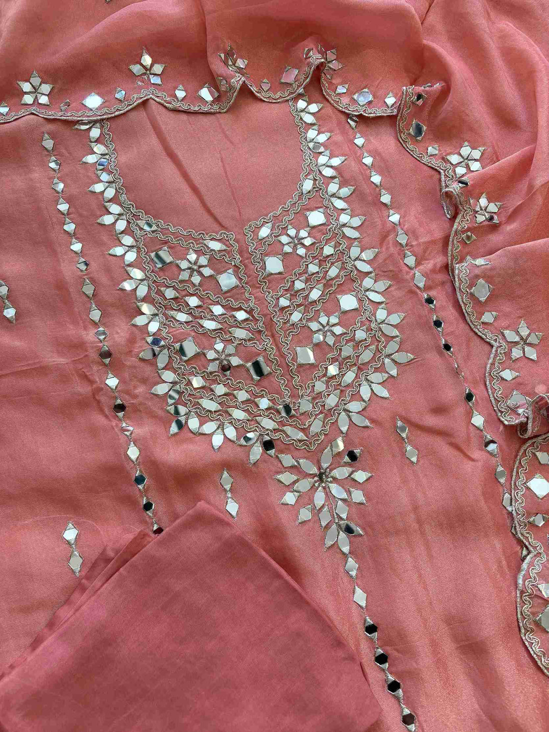 Tissue Silk unstitched suit with Mirror work - The Zareesh