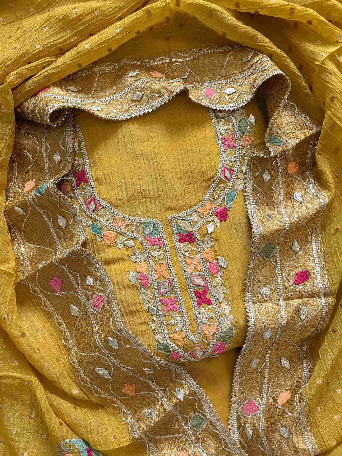 Pure  Crushed Tissue Heavy Gota Work Unstitched Suit - The Zareesh