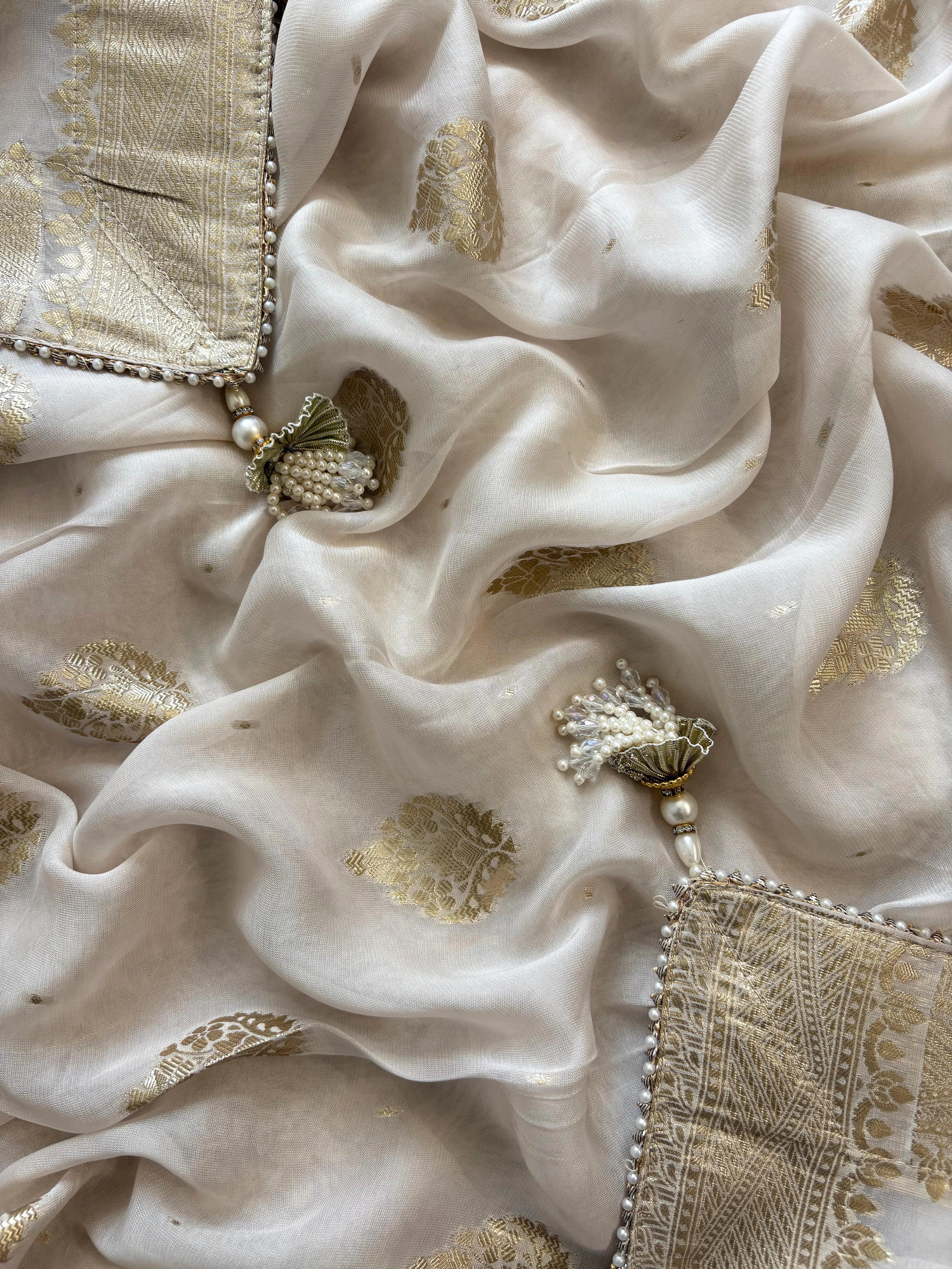 Pure Organza unstitched suit with heavy neck embellishements - The Zareesh