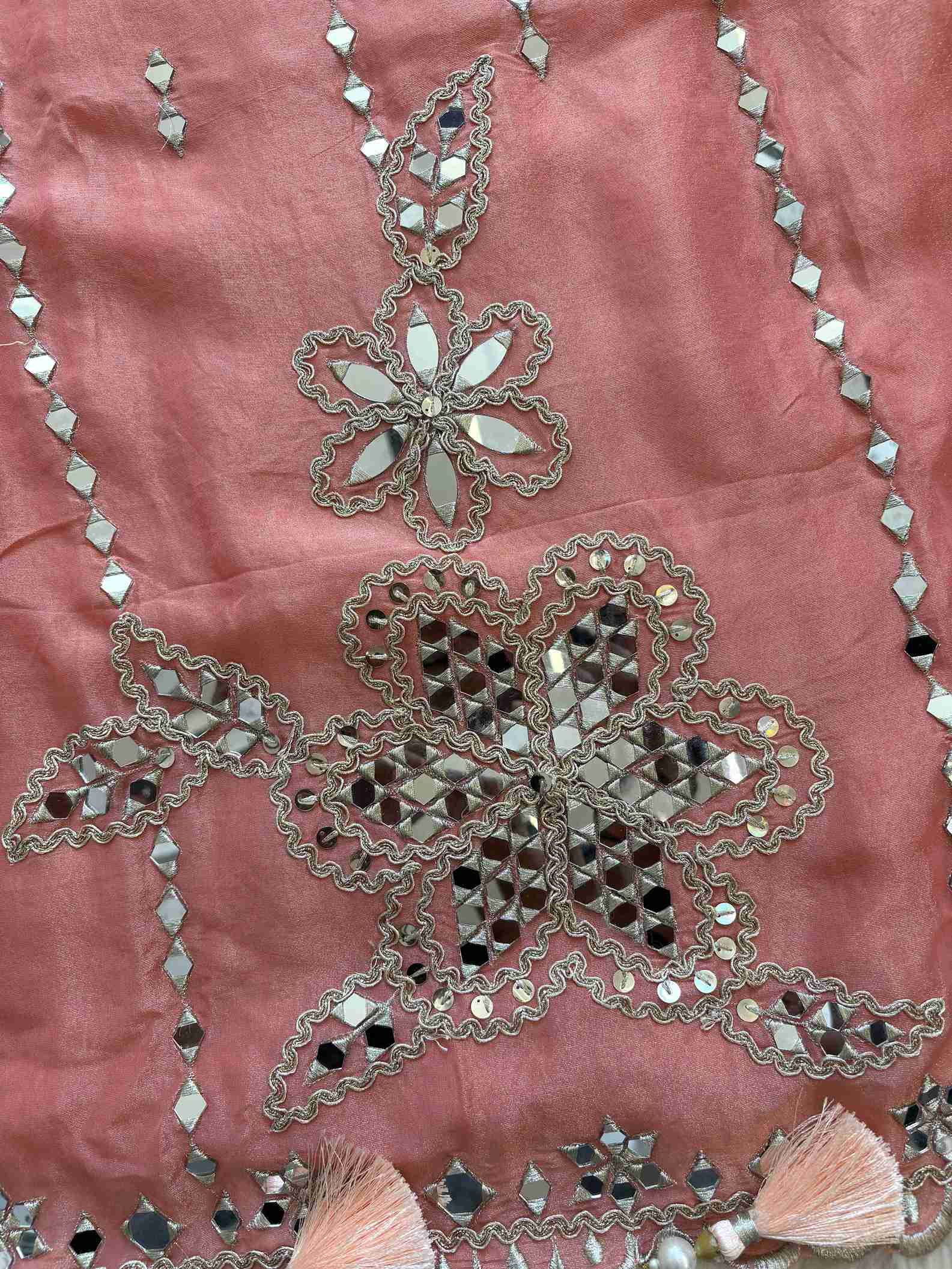 Tissue Silk unstitched suit with Mirror work - The Zareesh